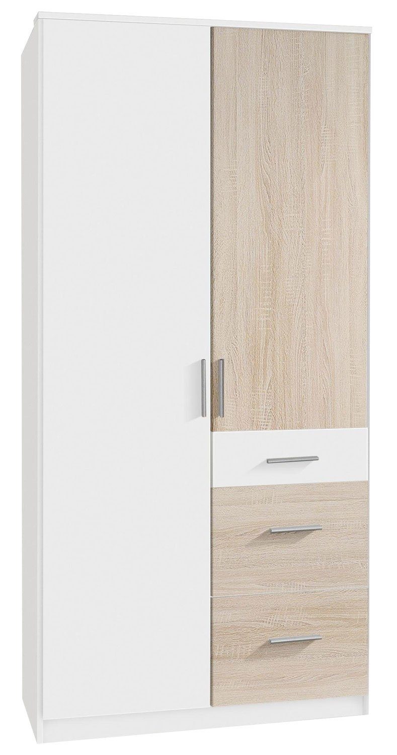 Wimex Kleiderschrank Joker (1-St) weiß eiche sägerau 90cm 2-türig