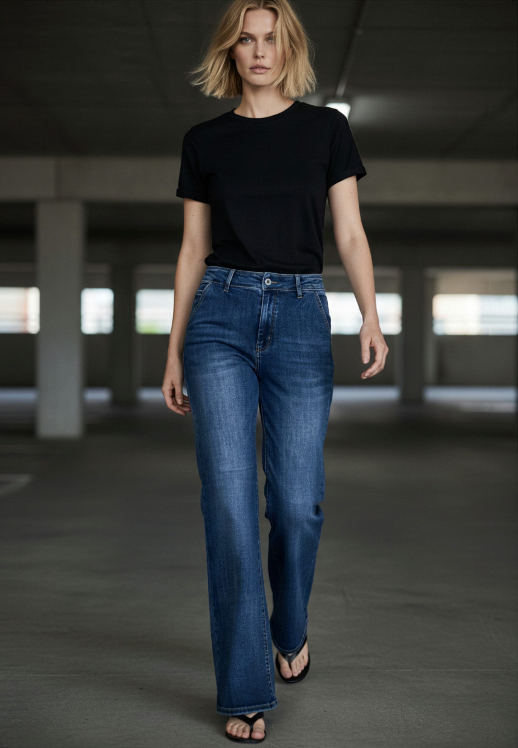 Andijamo-Fashion Stretch-Hose SOFT FLARE DENIM Moderner Fit zwischen Low- und Mid-Rise
