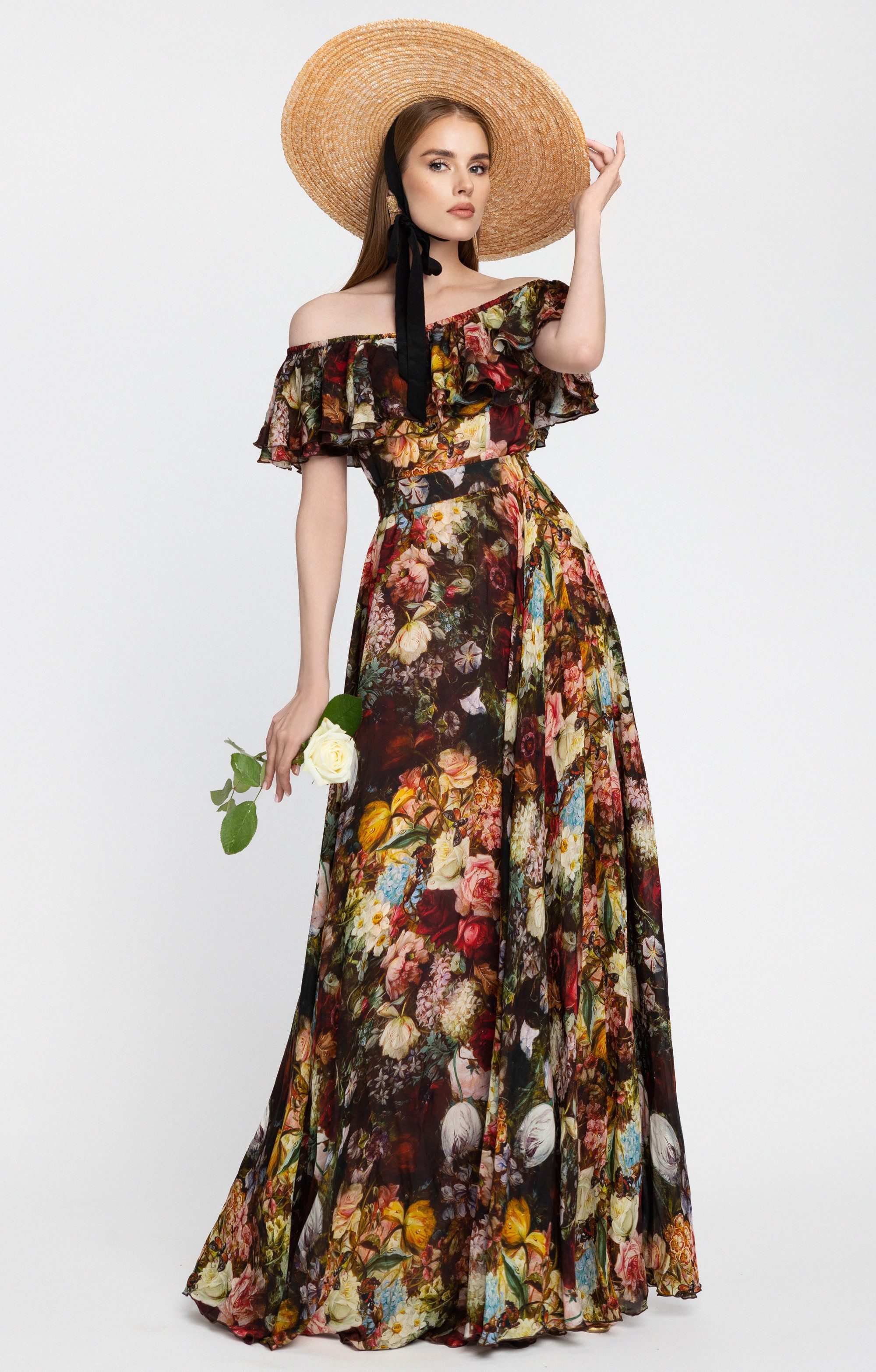 MATSOUR'I Maxikleid Margo mit Volant, bodenlang, Blumenmuster