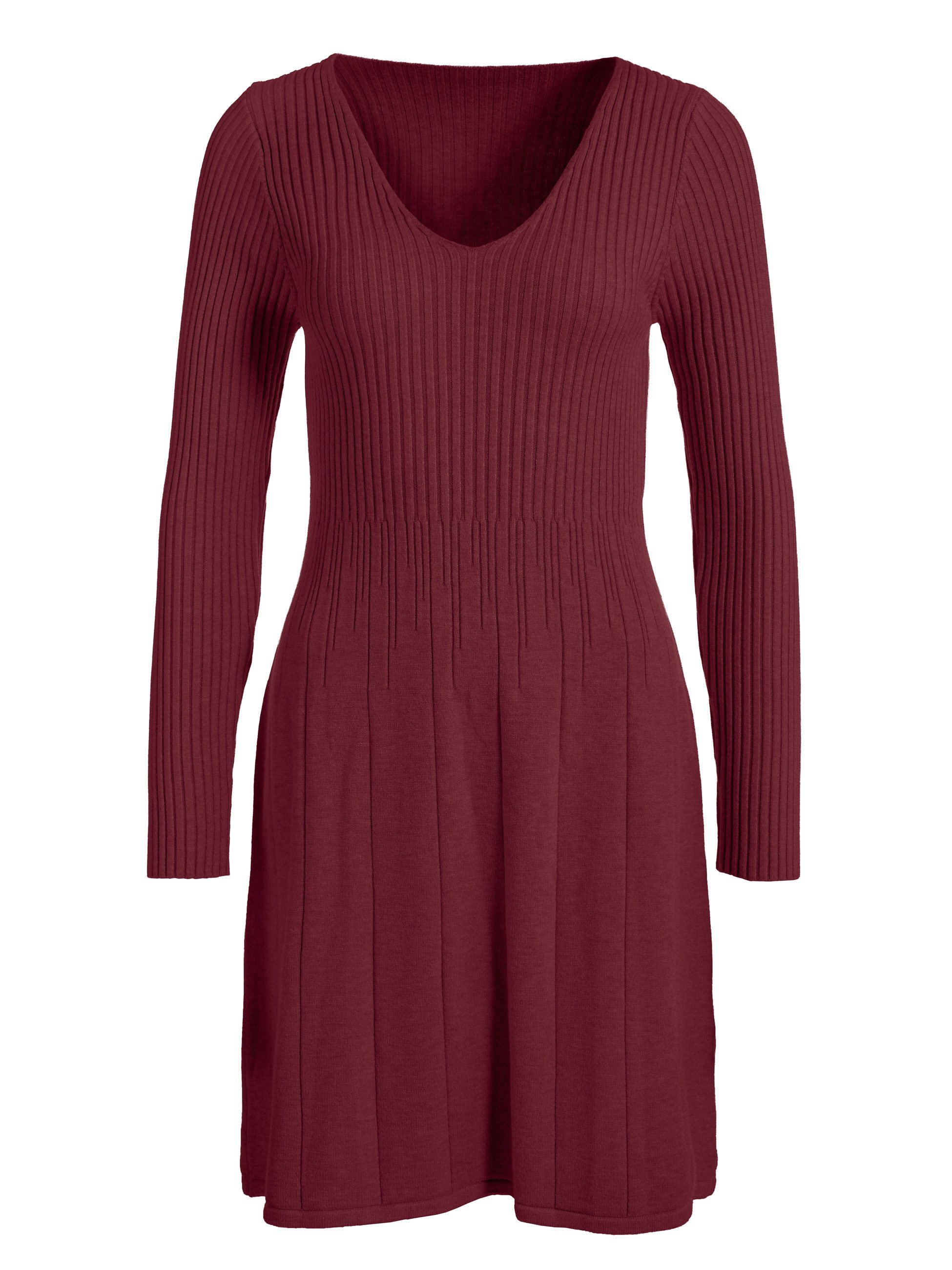 PEKIVESSA Strickkleid Kurzes Ripp-Strickkleid tailliert mit feminin tiefem V-Ausschnitt
