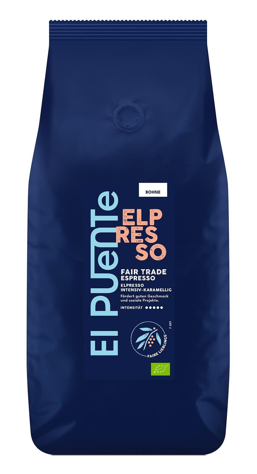 El Puente Kaffee ElPresso - Bio-Espressobohnen 1 kg, Fair Trade, Vegan, Bio, Handmade