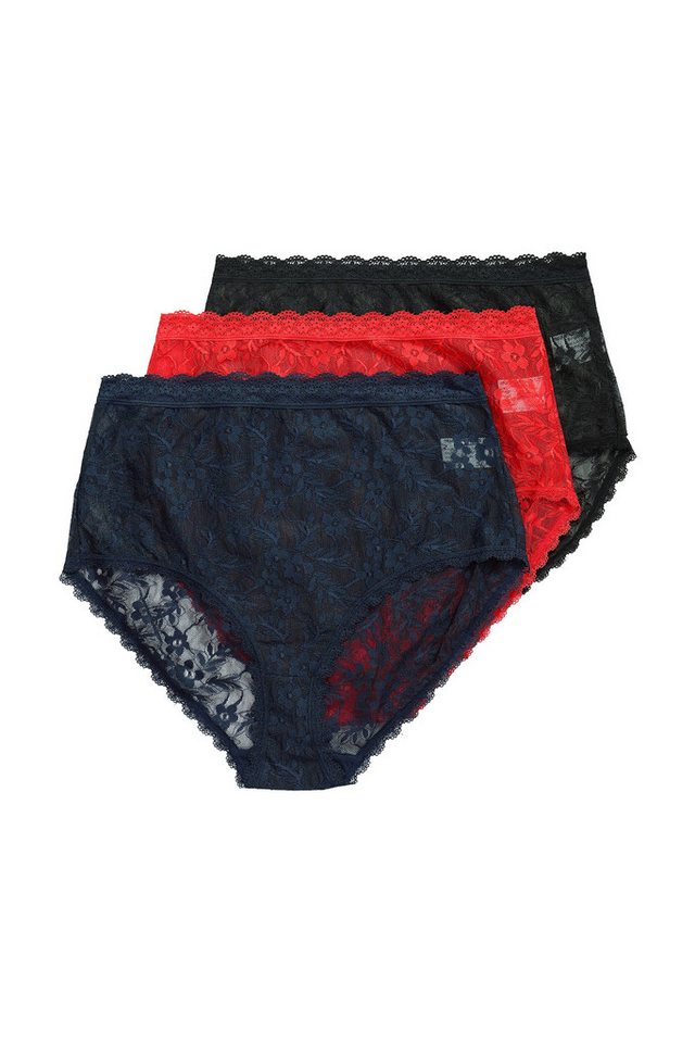 Ulla Popken Maxislip Maxislips 3er-Pack transparente Spitze