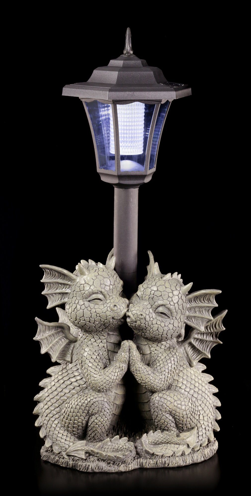 Figuren Shop GmbH Gartenfigur Drachen Gartenfigur mit Solar Lampe - Loving Dragons - Fantasy Garten