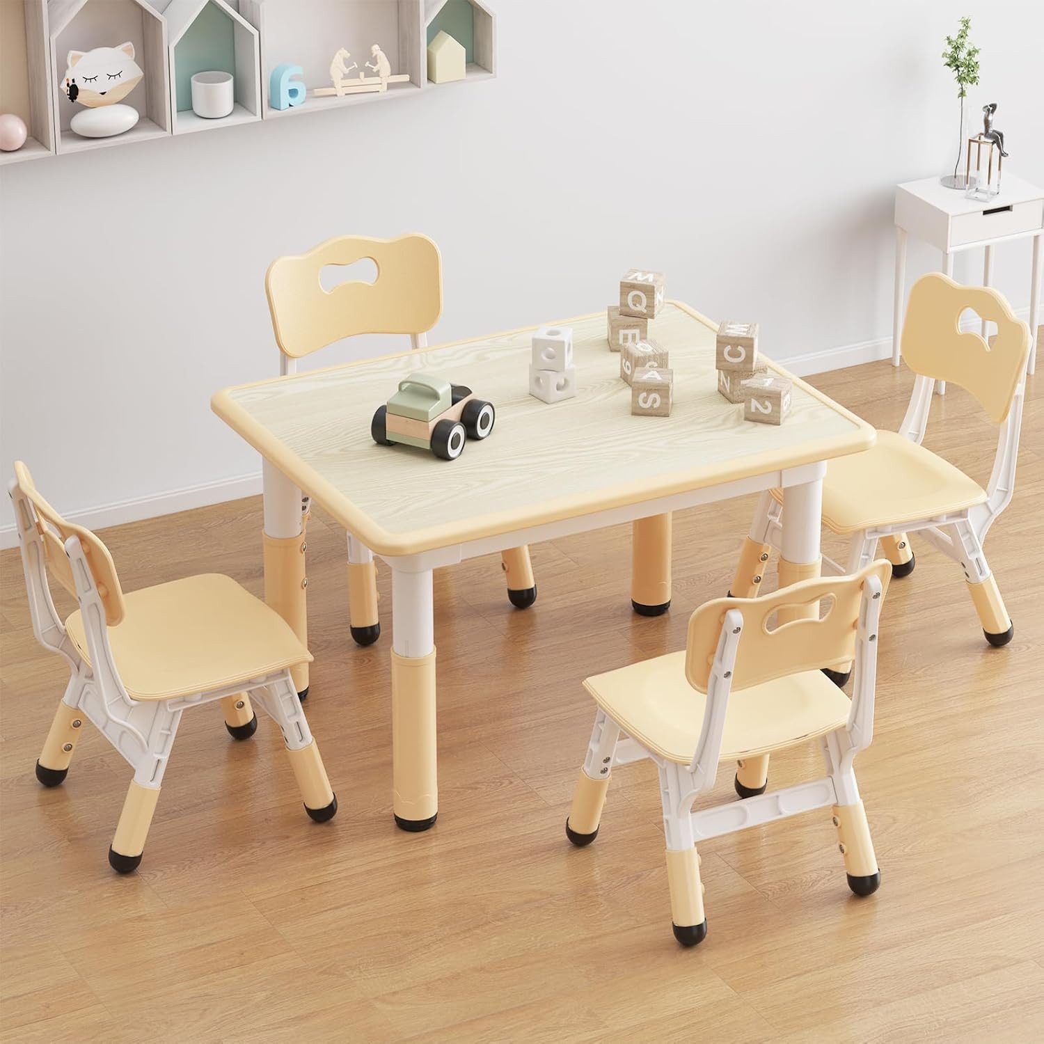 GarveeMore Kindersitzgruppe Kindertisch mit 4 Stühlen,80x60CM, günstig online kaufen