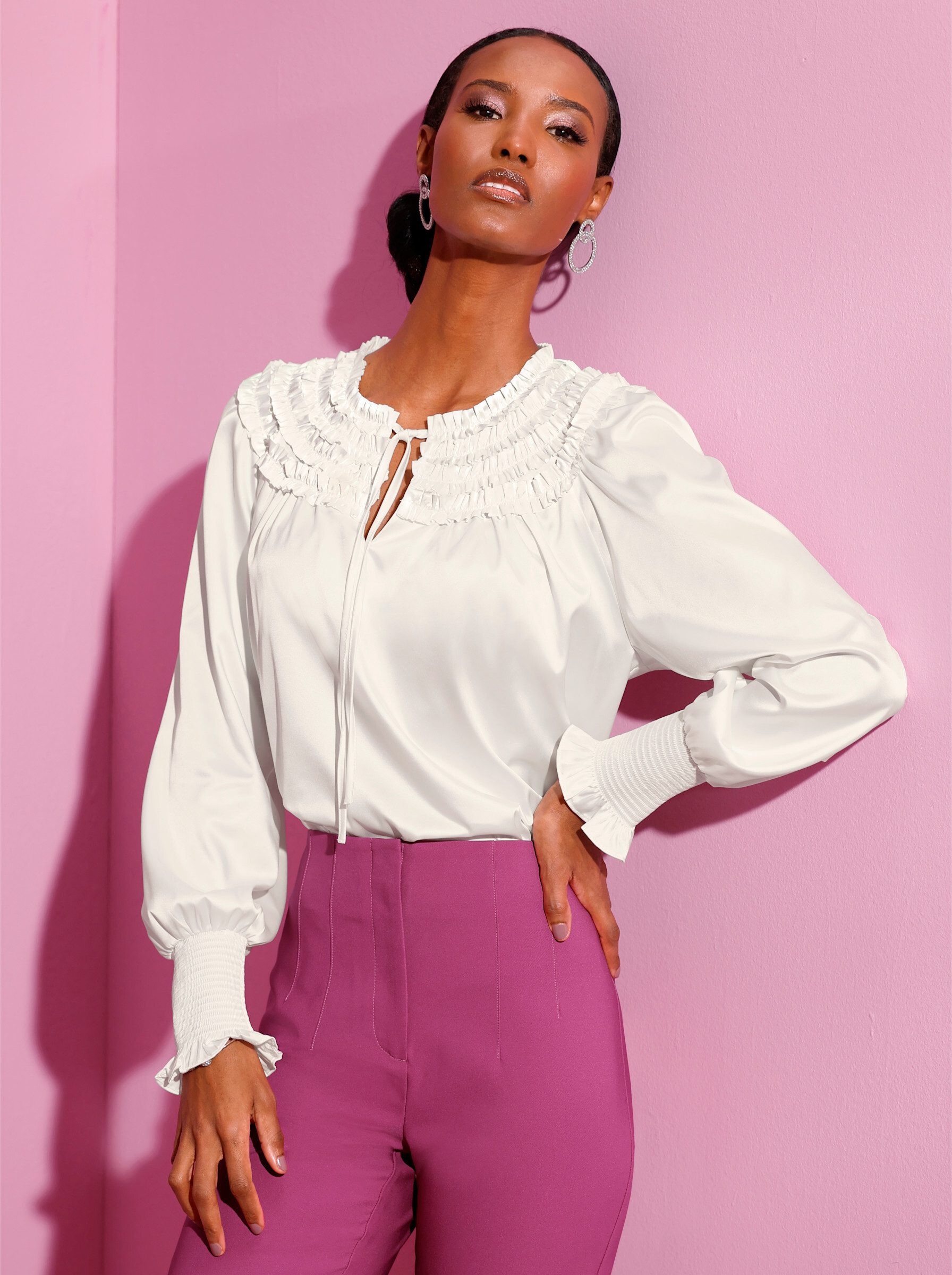 creation L Klassische Bluse Satin-Bluse Langarm .