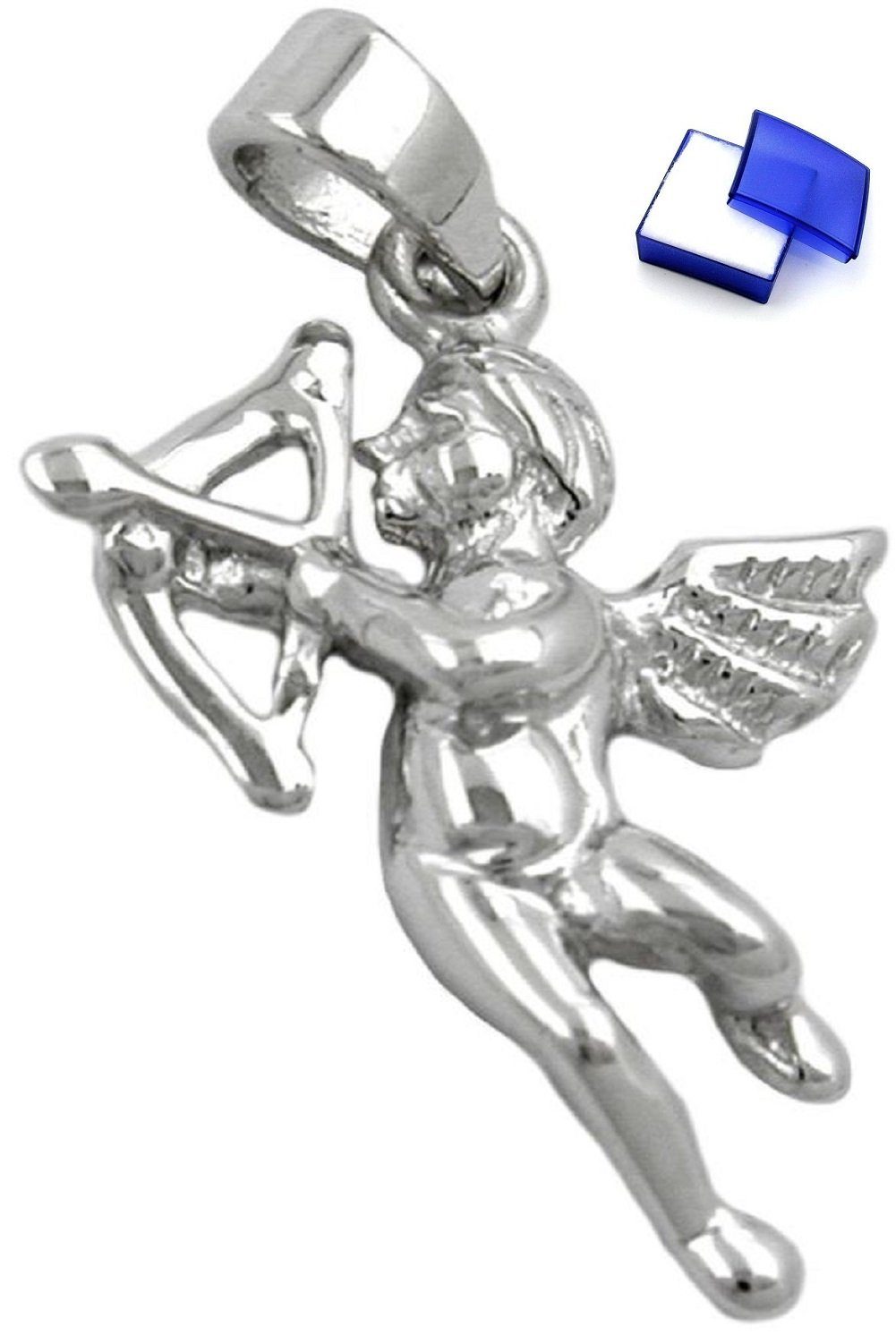 unbespielt Engelanhänger Kettenanhänger Anhänger Engel rhodiniert 925 Silber 20 x 14 mm inkl. kleiner Schmuckbox, Silberschmuck für Damen und Herren