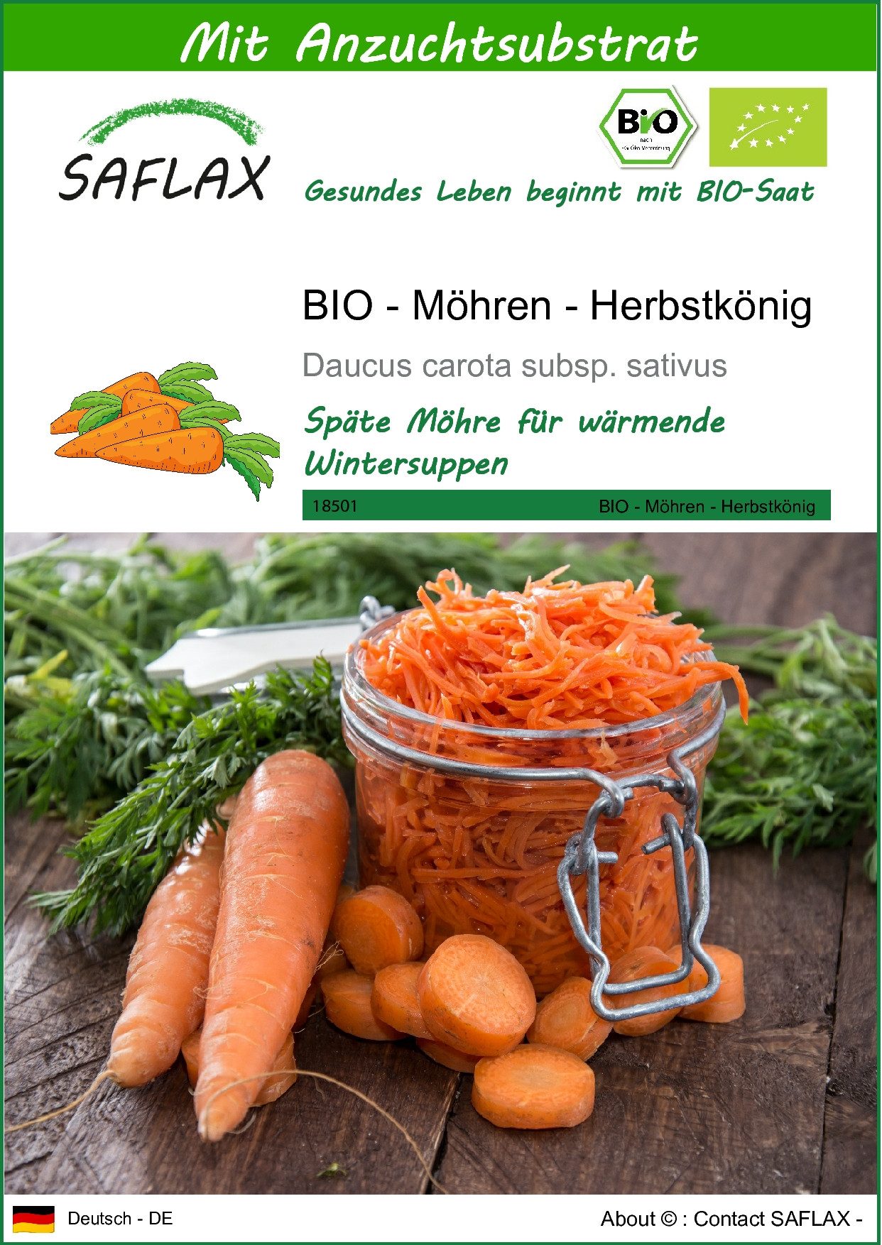 Gemüsesamen SAFLAX - Samen und Substrat - BIO - Möhren - Herbstkönig
