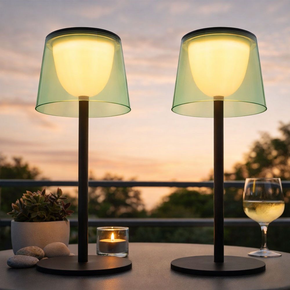 GLOBO LIGHTING LED Außen-Tischleuchte, LED-Leuchtmittel fest verbaut, Warmweiß, 2x Tischleuchte Außen Tischlampe LED Dimmbar Gartenlampe grün