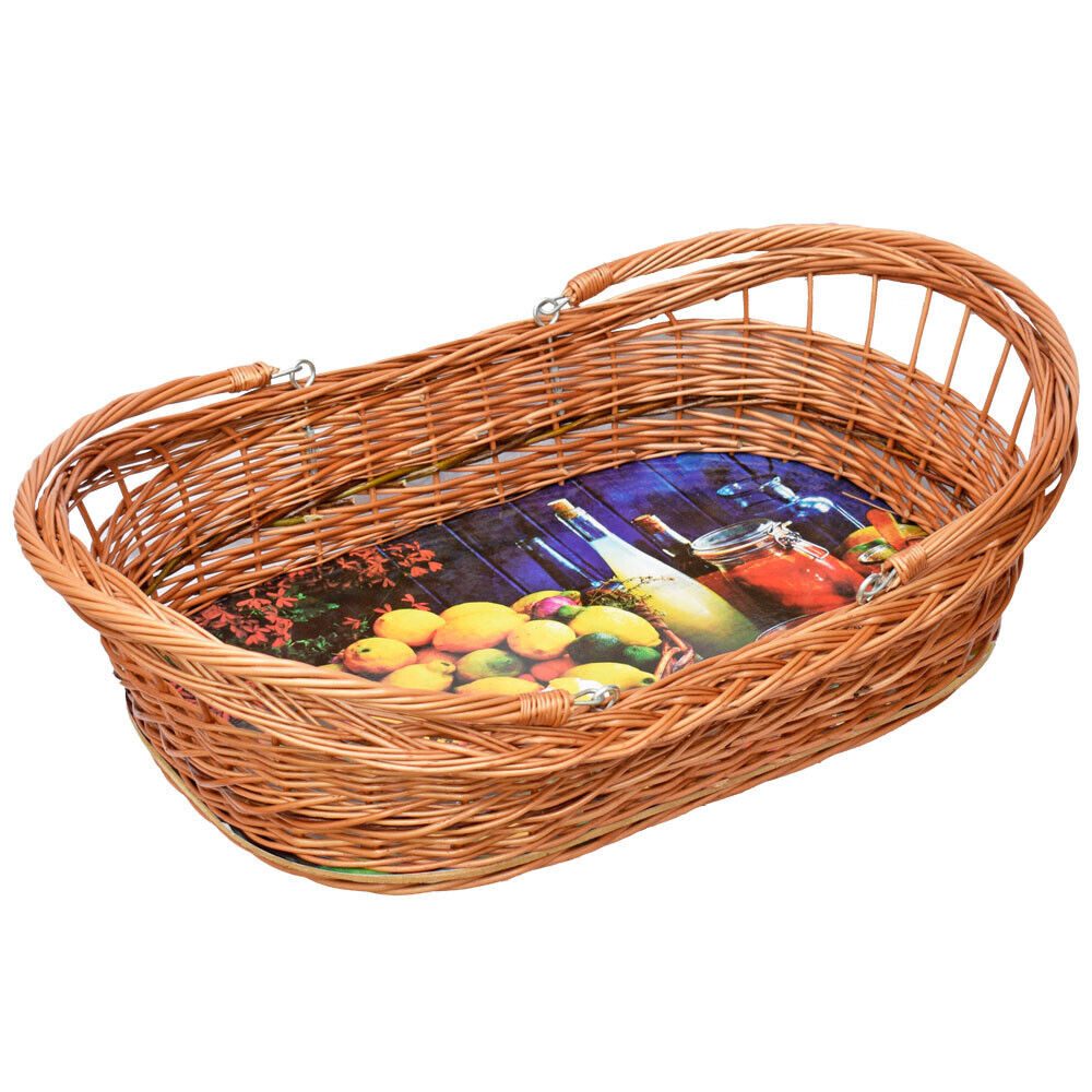 YULKA Servierplatte Rustic Harmony Doppelbügel-Weidentablett, bewegliche Haltebügel, nachhaltig, hochwertige Weide, stabil