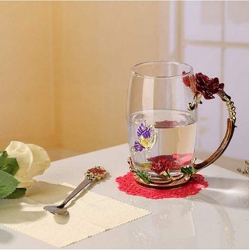 little dove Teeglas Teetasse aus Glas Teetasse Kaffeetassen mit Blumengriff und Löffel