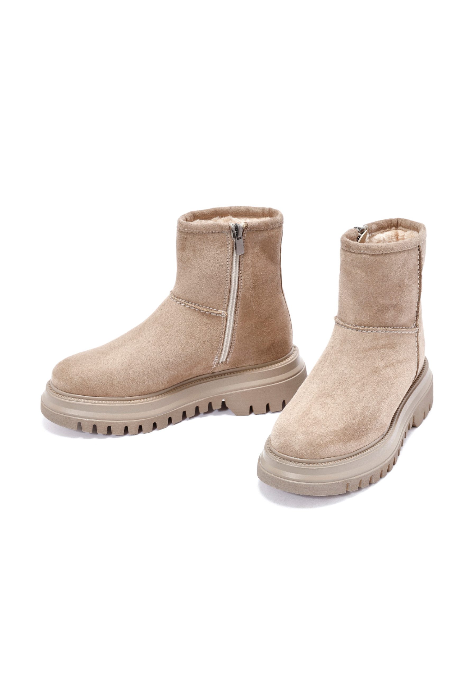 Derimod Stiefeletten aus Kunstvelours Ankleboots Kunstfellfutter, Thermosohle, Absatz 2 cm