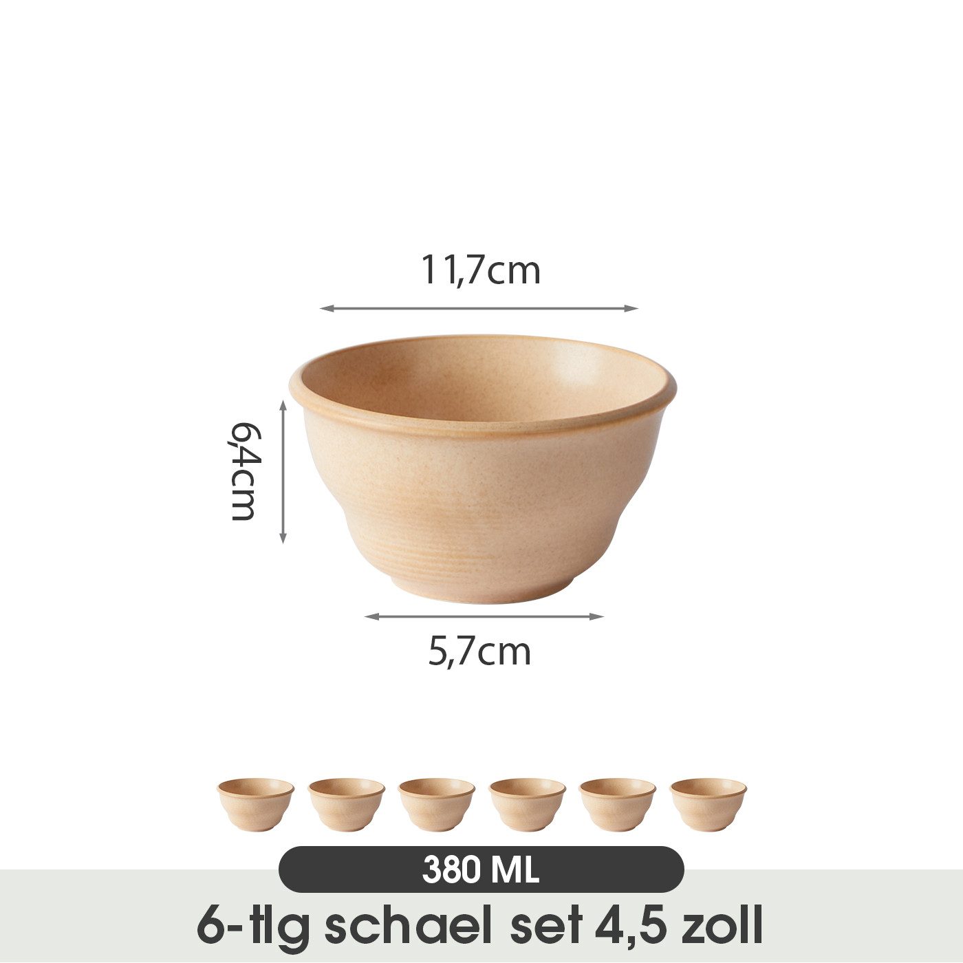 JIWOO Schüssel 6er Ø11,7cm, Müslischale Eisschale FrühstückSchale Dessertschale, Keramik, (Schaleset, 6-tlg), Bowl, Hochwertiges Schalen Orange Schale Mikrowellenofen Spülmaschine