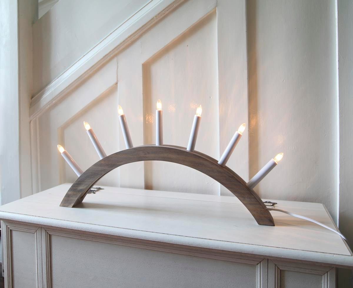 STAR TRADING Fensterleuchter Lichterbogen 7 warmweiße Glühlampen 58cm 29cm Holz Schalter Braun, Glühlampe