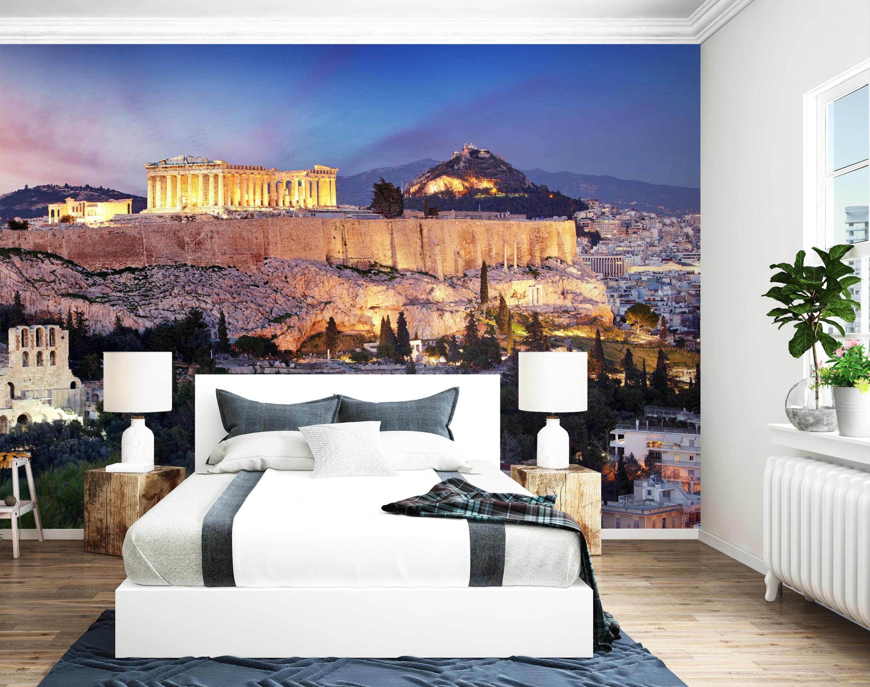 Wandtapete, Vliestapete Stil, glatt, matt, Gebäude im Motivtapete, wandmotiv24 Fototapete Griechischen