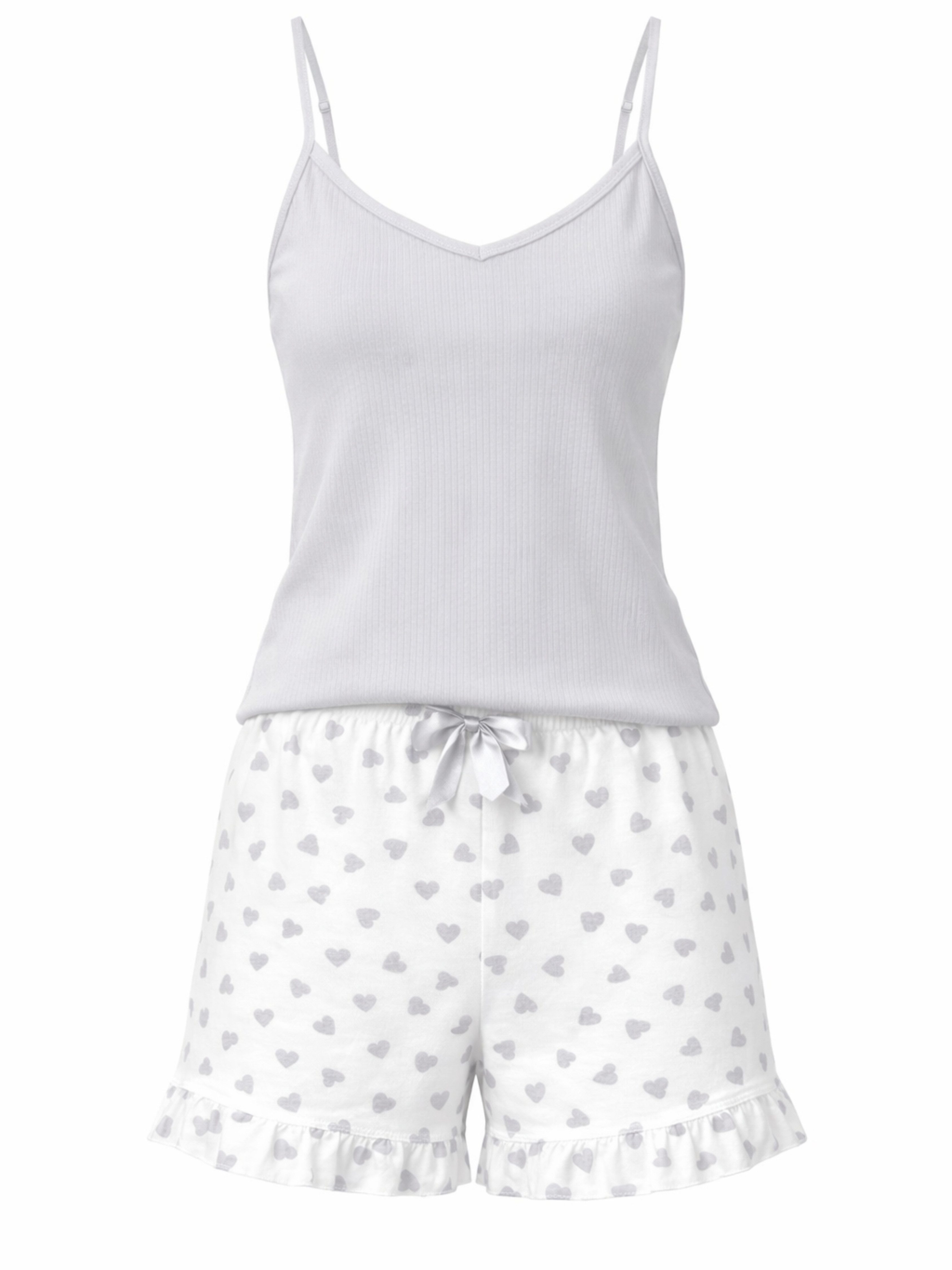 Donna Shorty kurzer Pyjama mit Top (2 tlg) Shorts mit Herzchen-Motiv, Feinstrick-Jersey