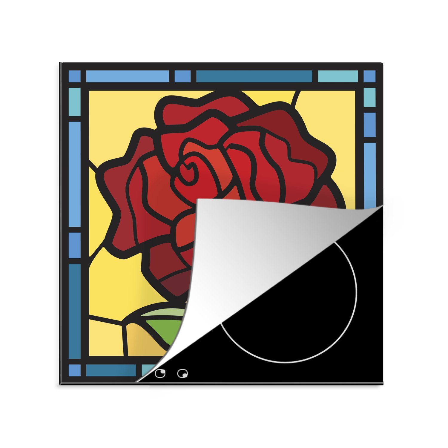 MuchoWow Herdblende-/Abdeckplatte Eine Illustration einer Rose in farbigem Glas, Vinyl, (1 tlg), 78x78 cm, Ceranfeldabdeckung, Arbeitsplatte für küche | Herdabdeckplatten