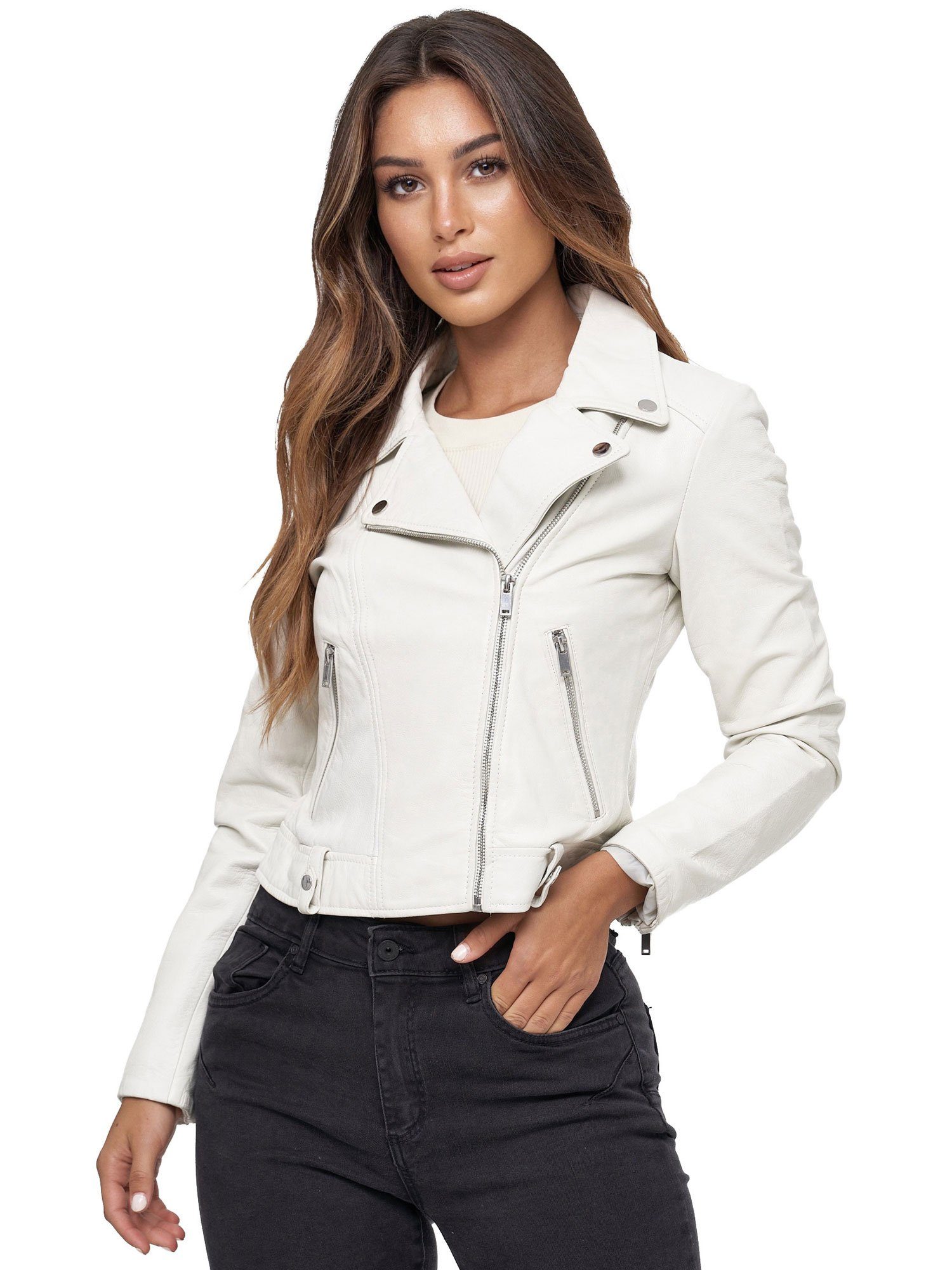 Tazzio Lederjacke F507 Biker Look mit coolen Zipper-Details & Reverskragen