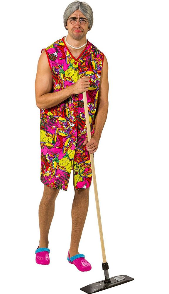 Karneval-Klamotten Kostüm Putzfrau Hausfrau Junggesellenabschied Herren, JGA Alte Oma Schürze Zimmermädchen Erwachsene Herren Karnevalskostüm