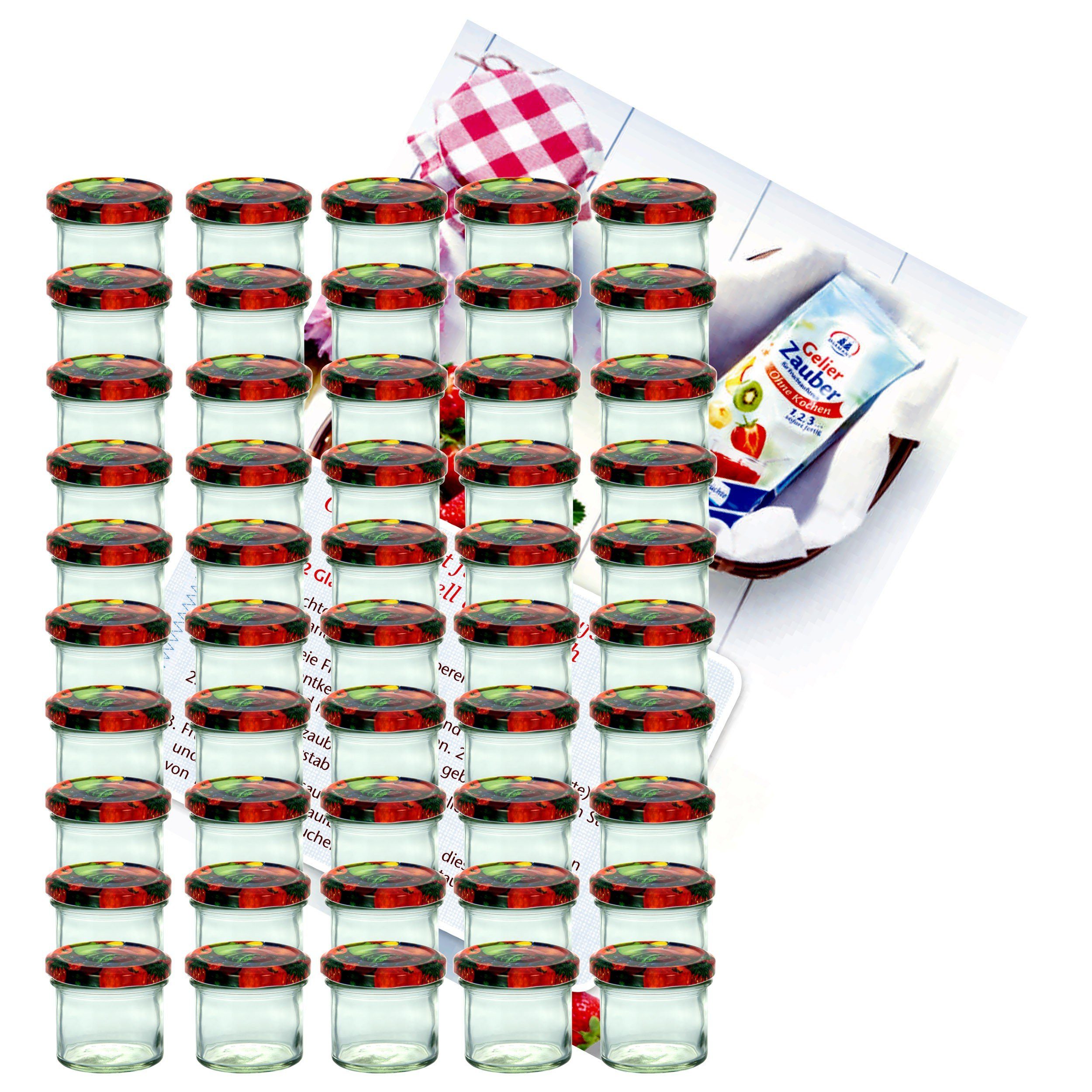 MamboCat Einmachglas 50er Set Sturzglas 125 ml Marmeladenglas To 66 Obst Dekor Deckel, Glas