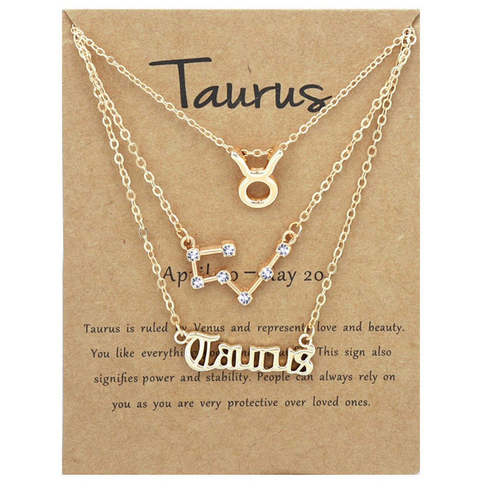 Blusmart Herzkette 3PCS 12 Zodiacs Halskette Für Frauen Vintage Alphabete Gold Taurus