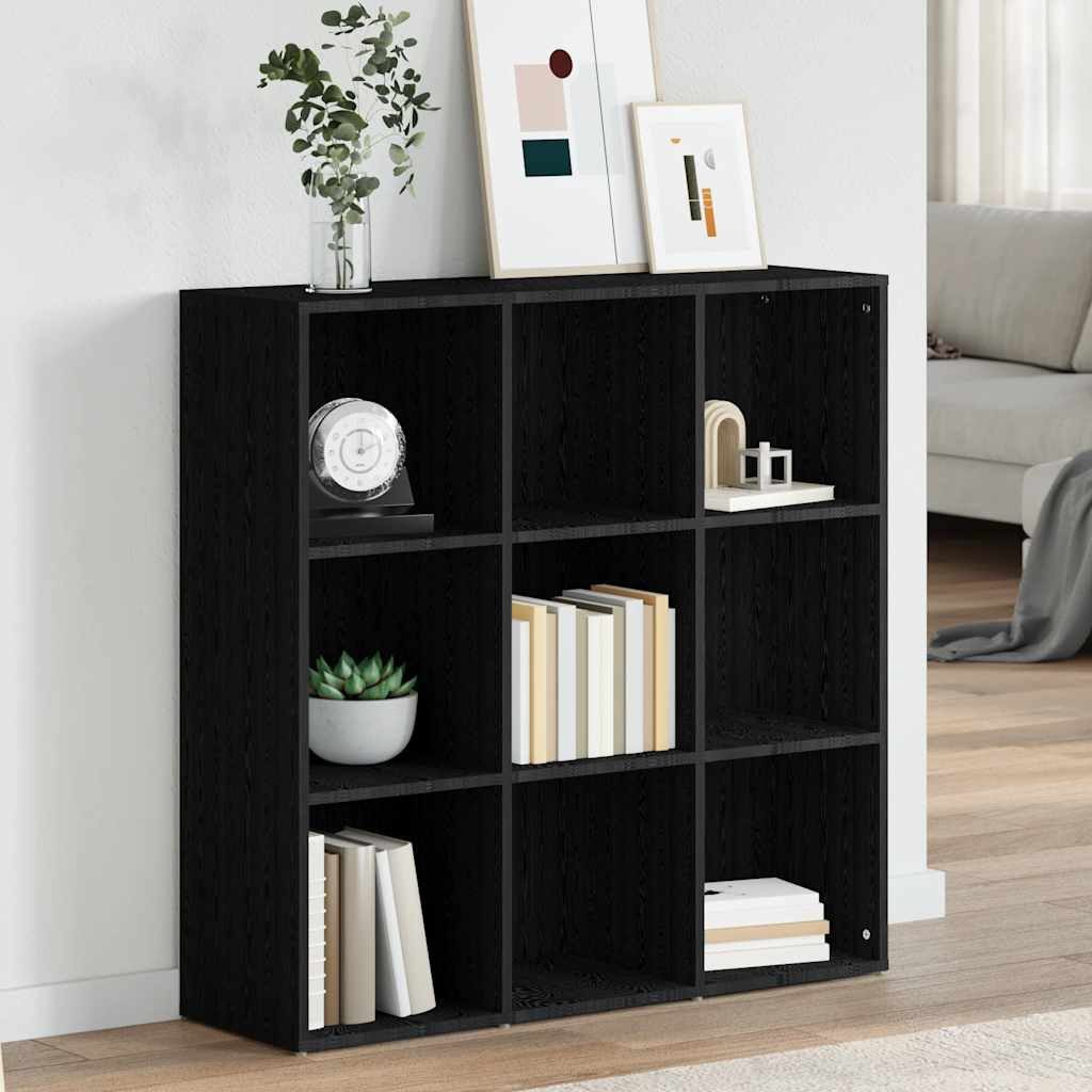 furnicato Bücherregal Schwarz 98x29x97,5 cm Holzwerkstoff, 1-tlg., Regalwand mit 9 Fächern und Eichenfurnier für das Wohnzimmer