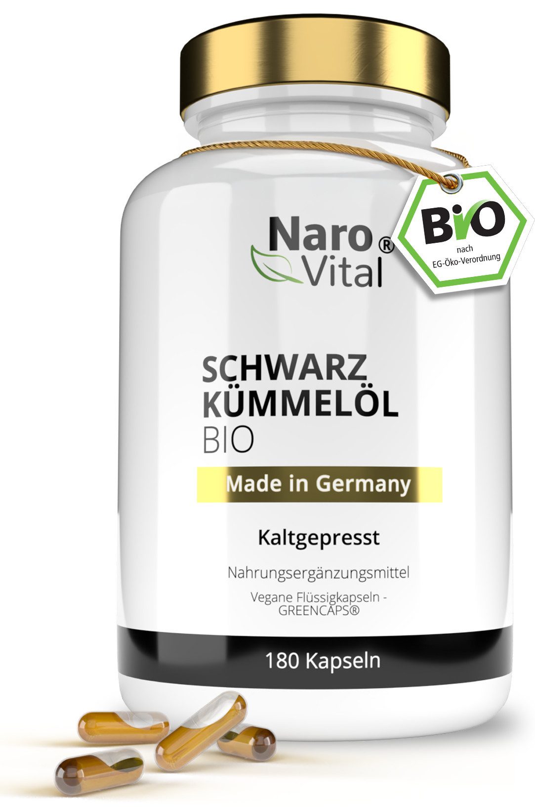 Bio Schwarzkümmelöl Kapseln kaltgepresst - Flüssigkapseln 180 Kapseln