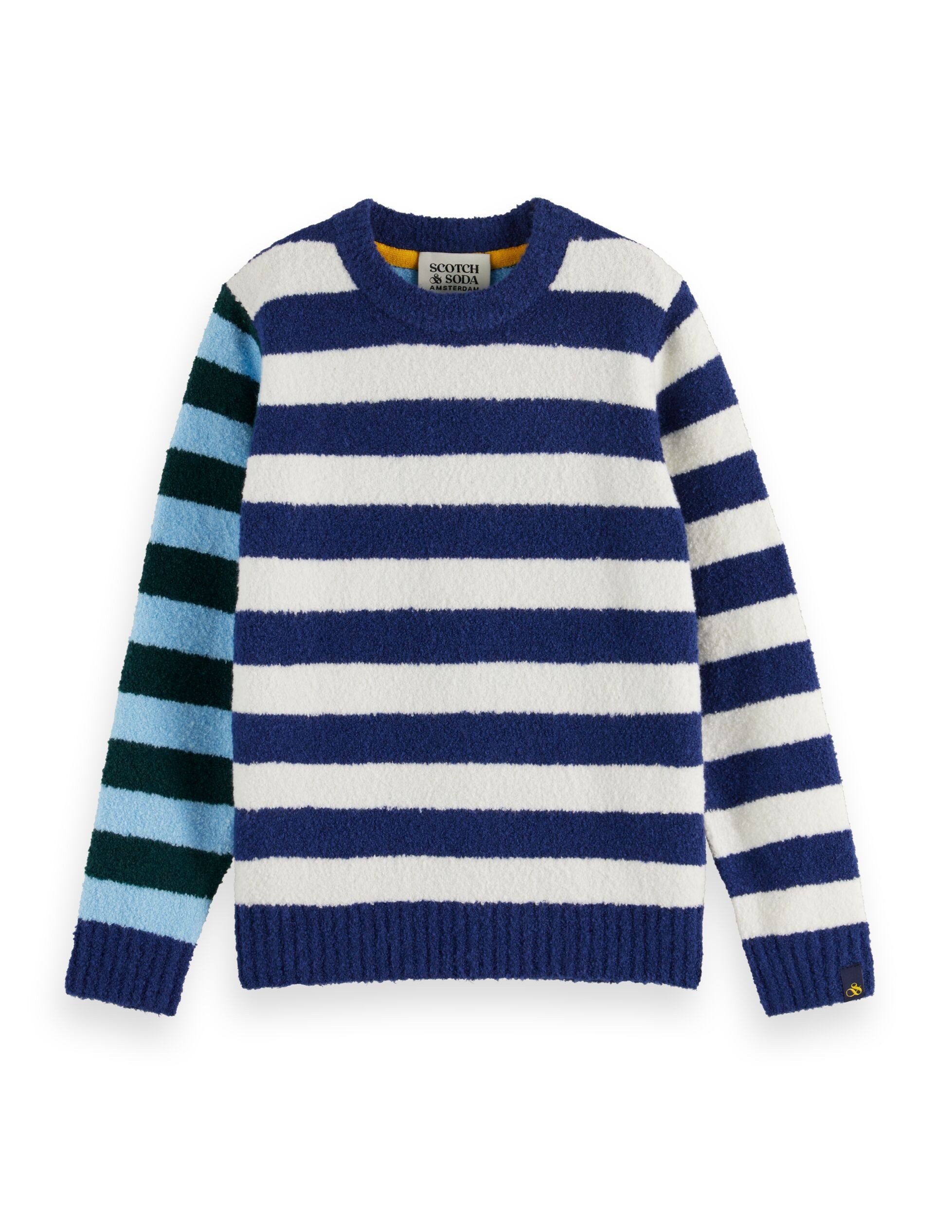 Scotch & Soda Rundhalspullover SCOTCH & SODA Kinder Pullover blau, weiß, türkis gestreift flauschig Streifen