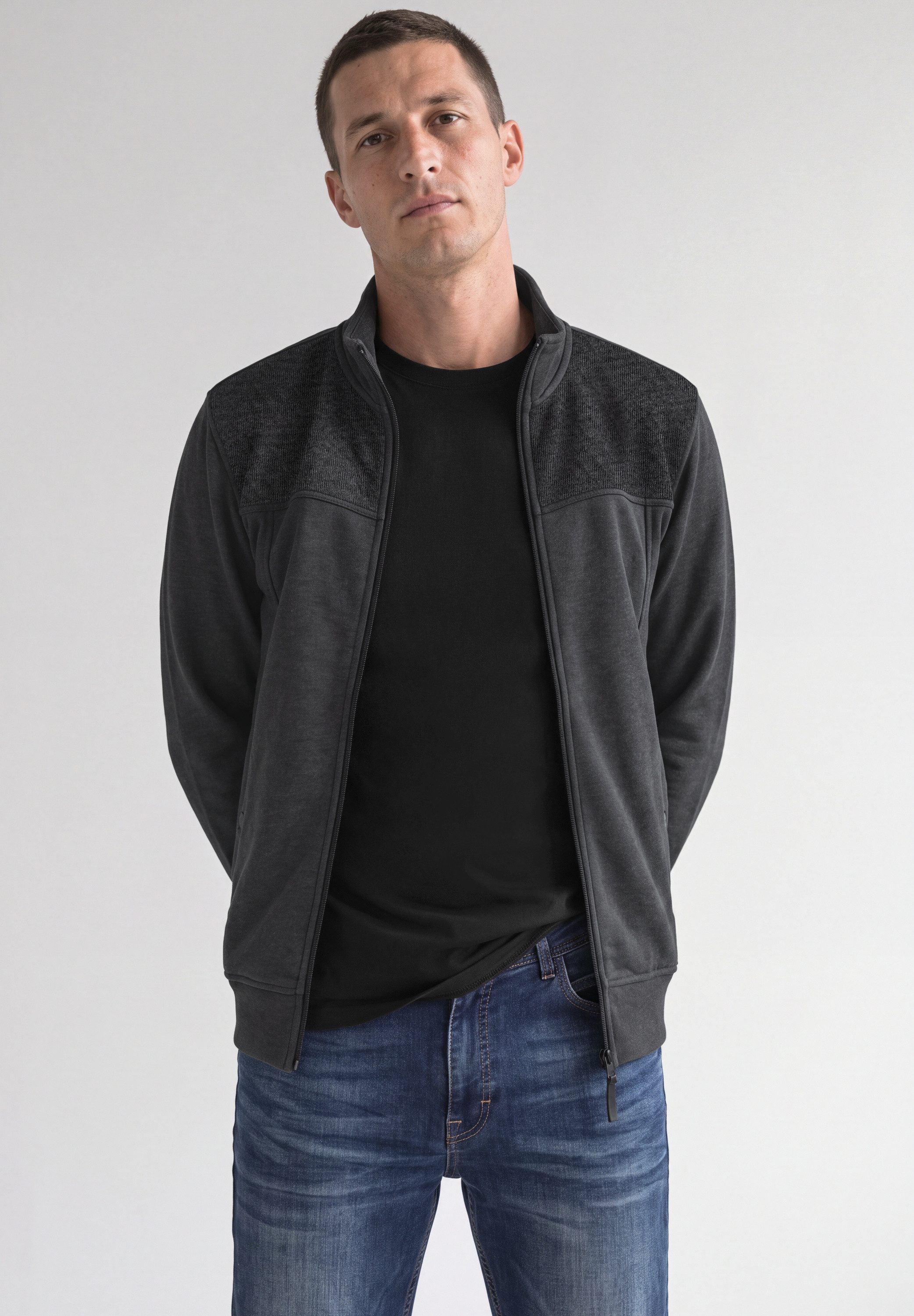 STREET ONE MEN Fleecejacke mit Stehkragen