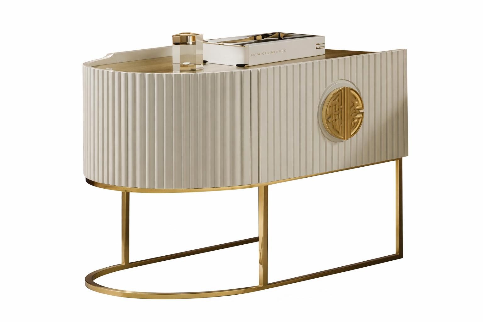 JVmoebel Nachttisch Eleganter Nachttisch mit goldenen Akzenten und kunstvollem Detail, Made in Europa