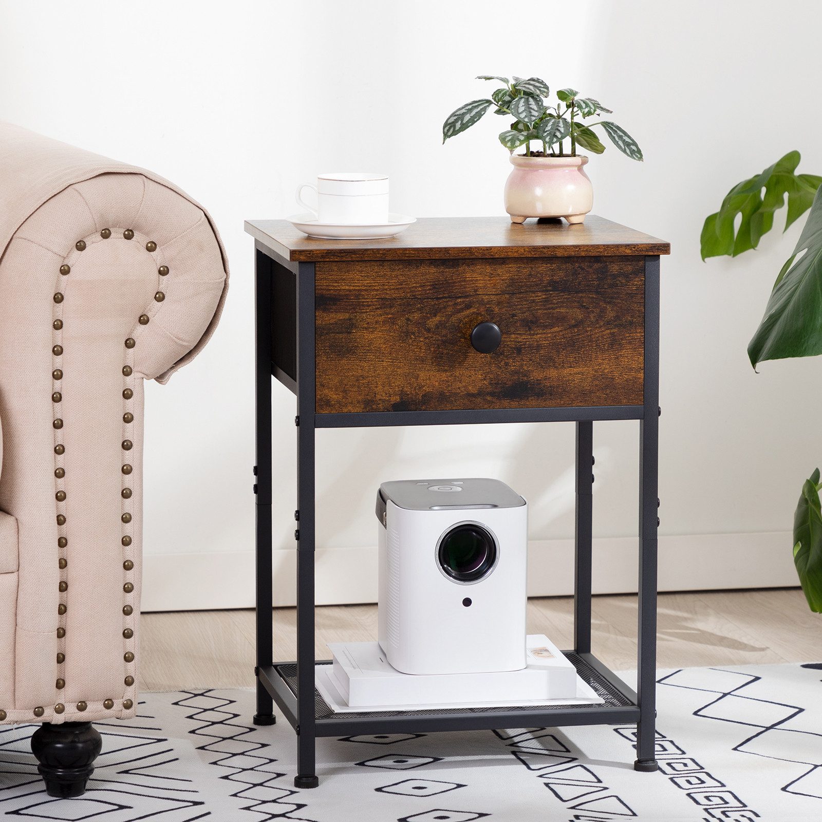 AMHANCIBLE Nachttisch 2er-Set im Industriestil, mit Schublade und offenem Ablagefach (2-St), Beistelltisch mit stabilem Metallrahmen, Maße 40×30×55 cm – Bild 5 von 5