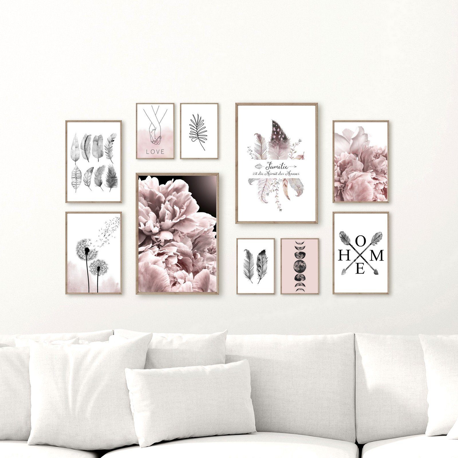 homestyle-accessoires Poster Bilder Bilderwand Set Wandbilder FAMILIE IST DIE HEIMAT DES HERZENS, (10 St), - Ohne Bilderrahmen - Sorgfältige & sichere Verpackung