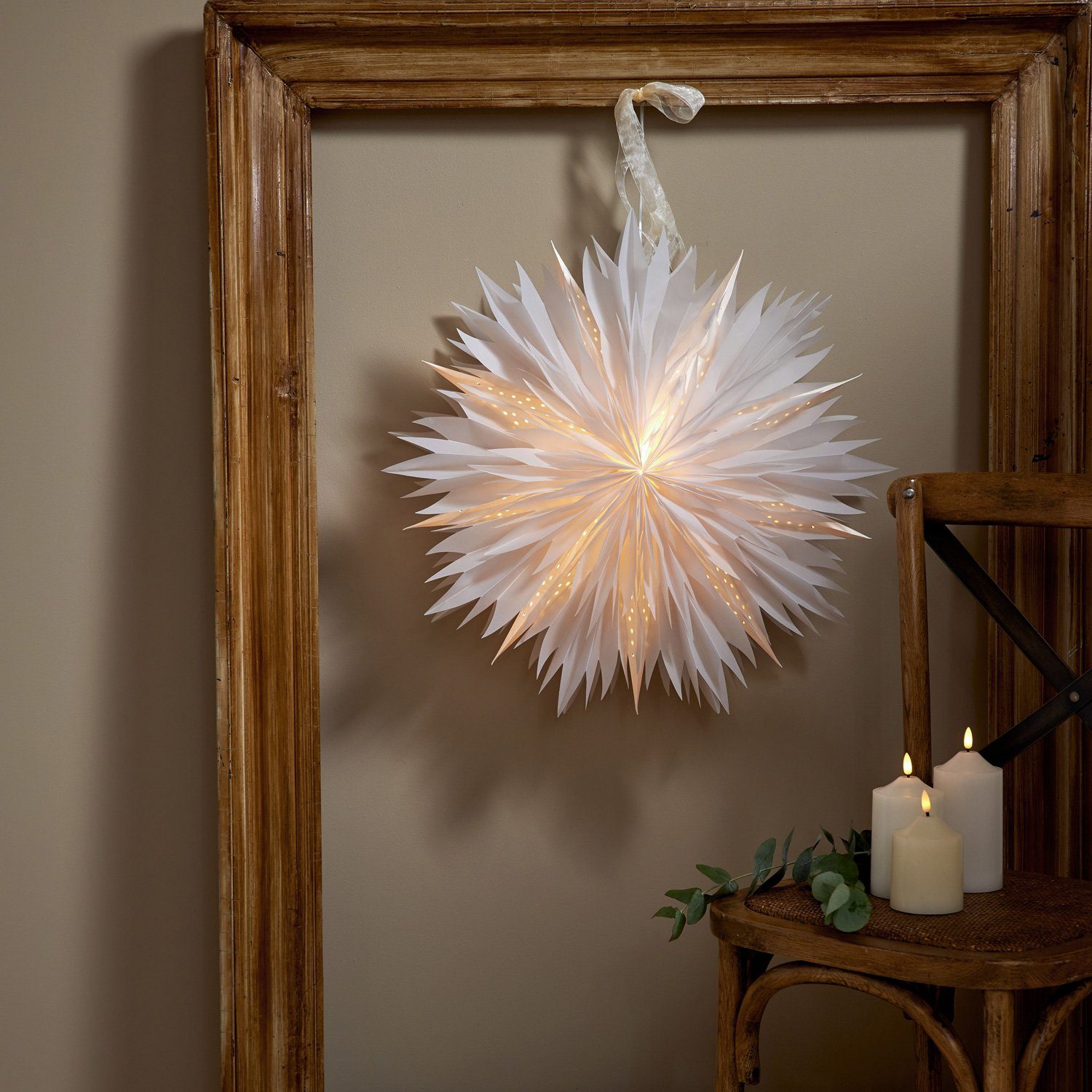 MARELIDA LED Stern Papierstern Eisblume Weihnachtsstern Faltstern 60cm Leuchtstern weiß