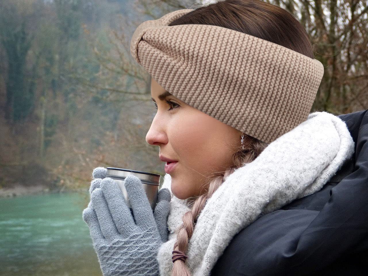 Frentree Stirnband Damen mit Schleife, gefüttert mit Fleece Innenfutter Haarband, Ohrenwärmer für Mädchen – Bild 4 von 5