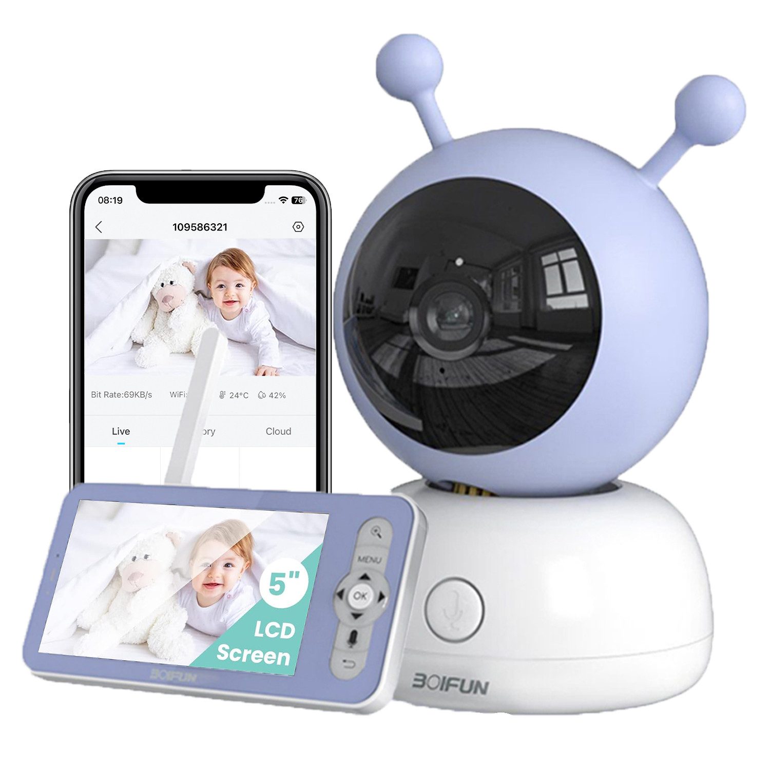 Babyphone Babyphone mit Kamera App 1080P 5" Video Babyphone HD-Nachtsicht
