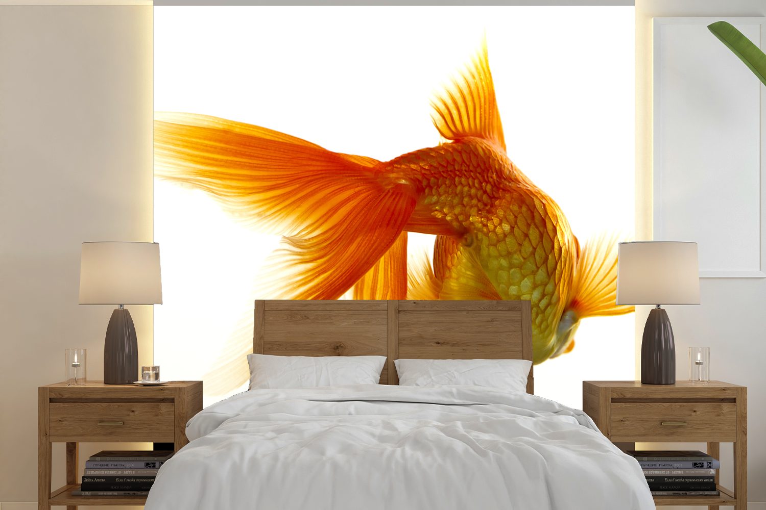 Tapete Meerestiere Weiß, Goldfisch - oder - Fototapete MuchoWow Vinyl Wohnzimmer Wandtapete bedruckt, St), Matt, (5 Schlafzimmer, für