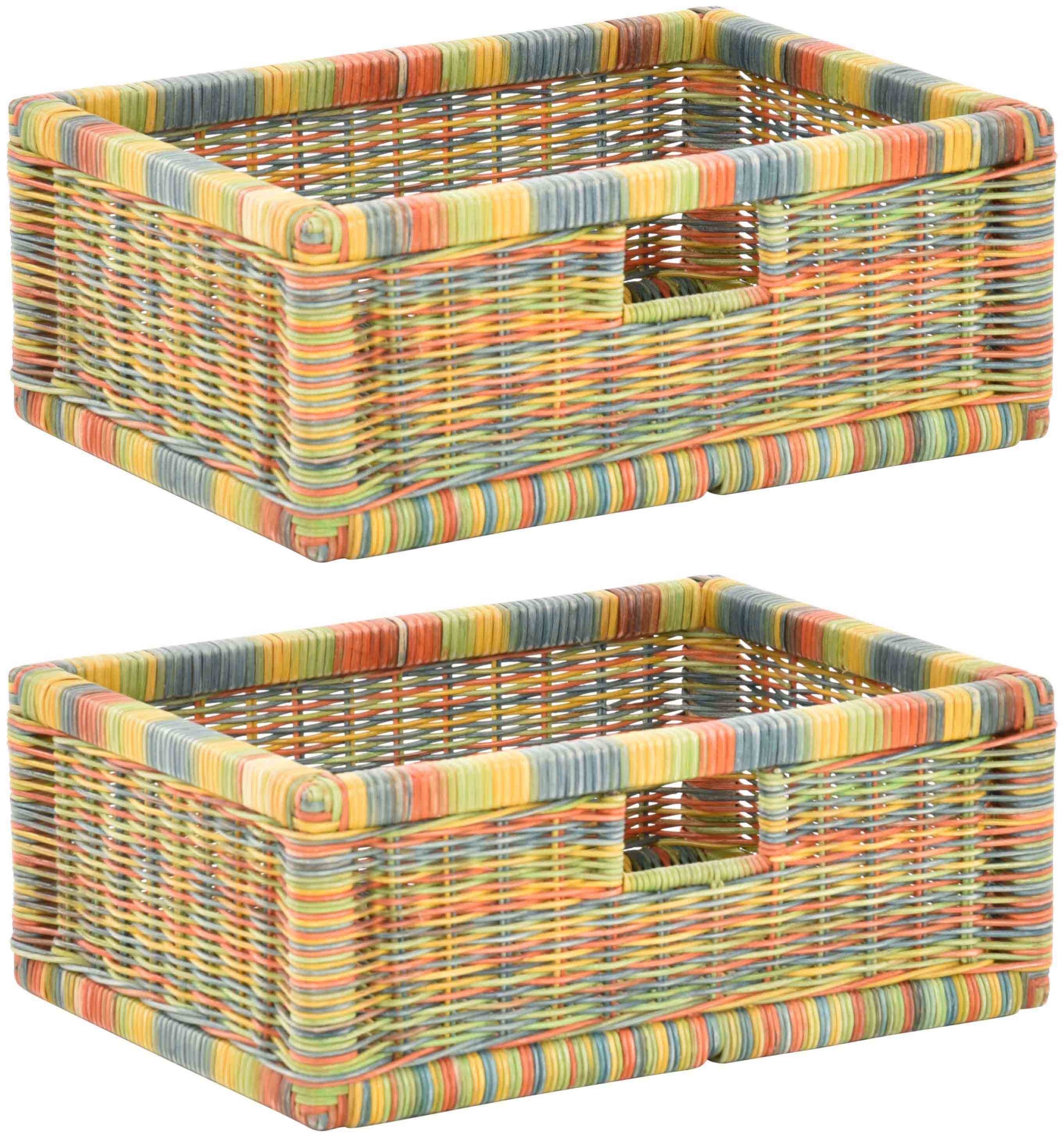 Krines Home Regalkorb 2er Set Regalkorb Aufbewahrungskorb Korb geflochten Rattan Korbset (2-teiliges Set), ca. 43 x 32 x 17,5 cm Aufbewahrung Regal Schrankkorb