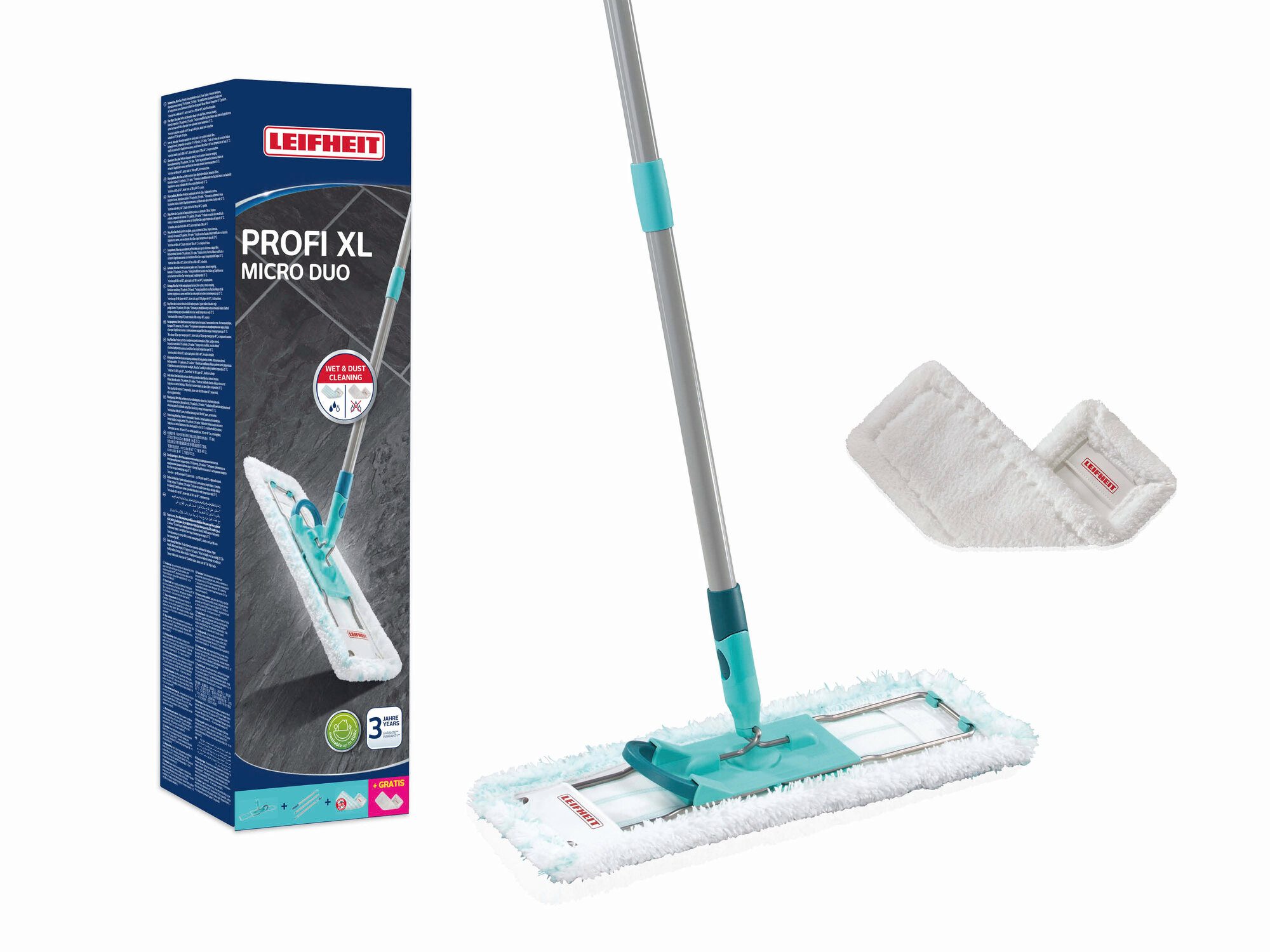 Leifheit Wischmopp Bodenwischer Profi XL micro duo + SUPERDUSTER XL (kompakte Box), (4-St), Für Böden & Leisten, starke Reinigung, wiederverwendbar