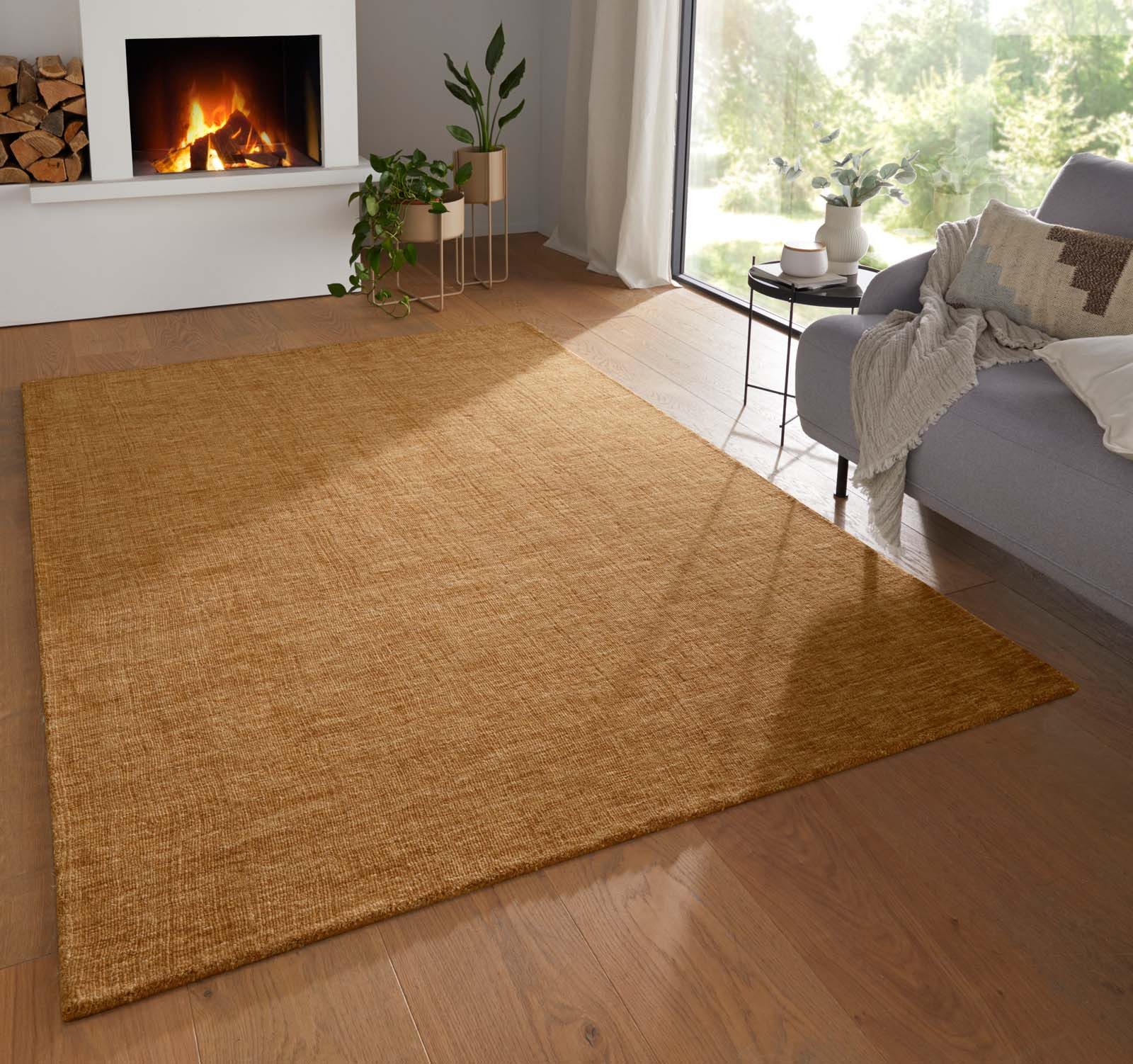 TaraCarpet Wollteppich TaraCarpet Vanessa Wool strapazierfähiger Schurwollteppich Handarbeit, rechteckig, Höhe: 14 mm, Wollteppich Vanessa orange Wohnzimmer Schlafzimmer Flur ca 80x150