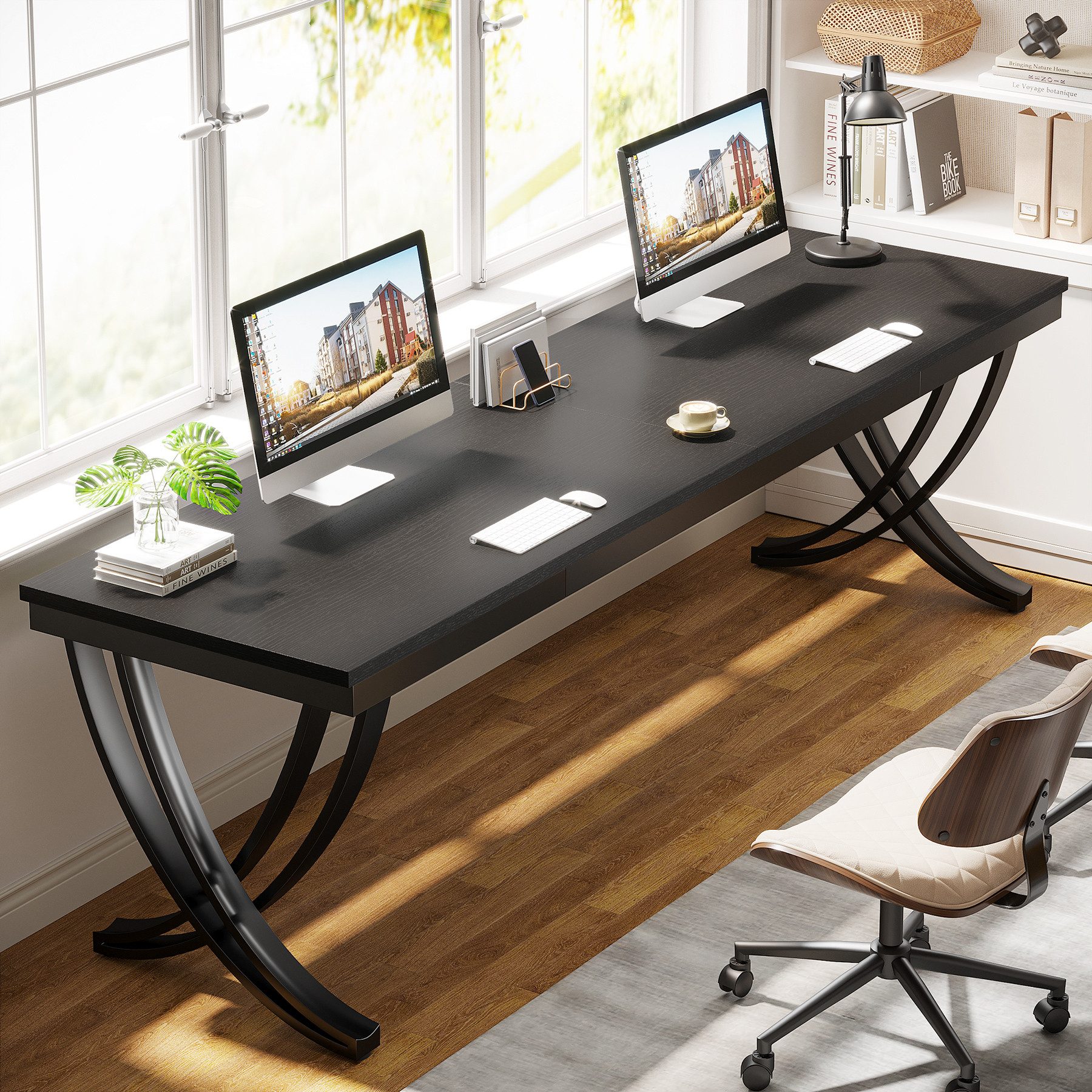 Tribesigns Computertisch 200 cm extra langer Schreibtisch für 2 Personen, Doppelschreibtisch