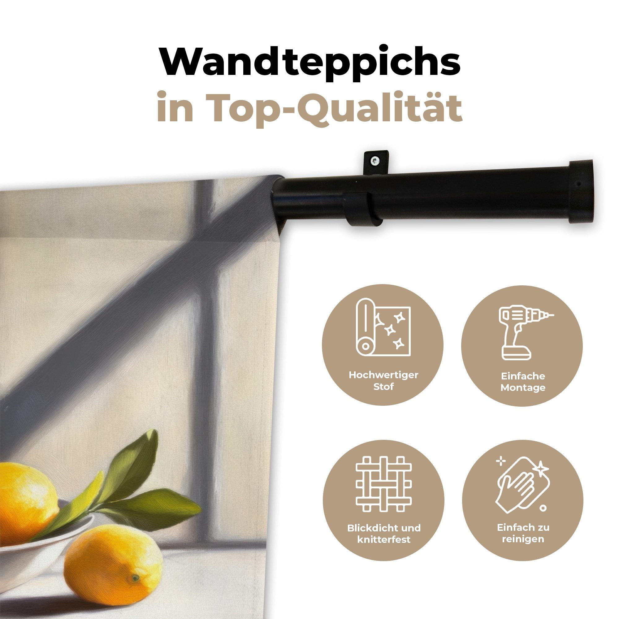 MuchoWow Wandteppich Zitronen - Stilleben - Gelb, Rechteckig, Höhe: 3 mm, Wandteppich für Wohnzimmer, Schlafzimmer, 60x40 cm