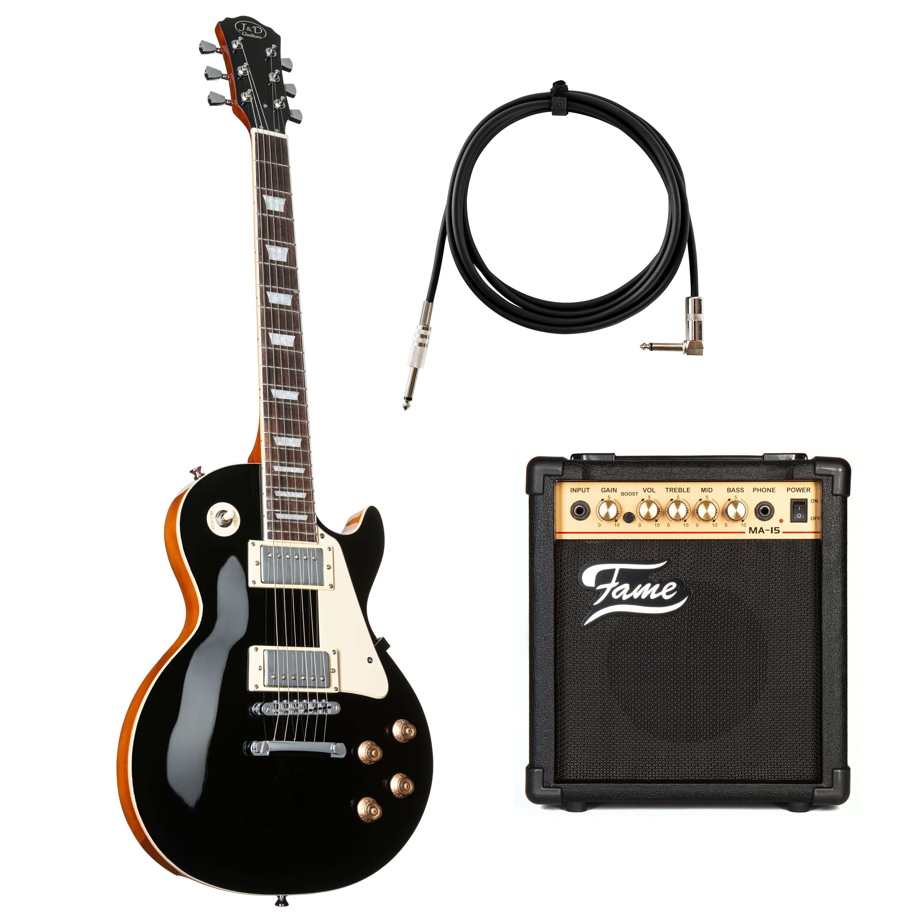 J & D E-Gitarre, E-Gitarren, E-Gitarren-Sets, LS II BK Black + MA 15 - E-Gitarren Anfänger Set