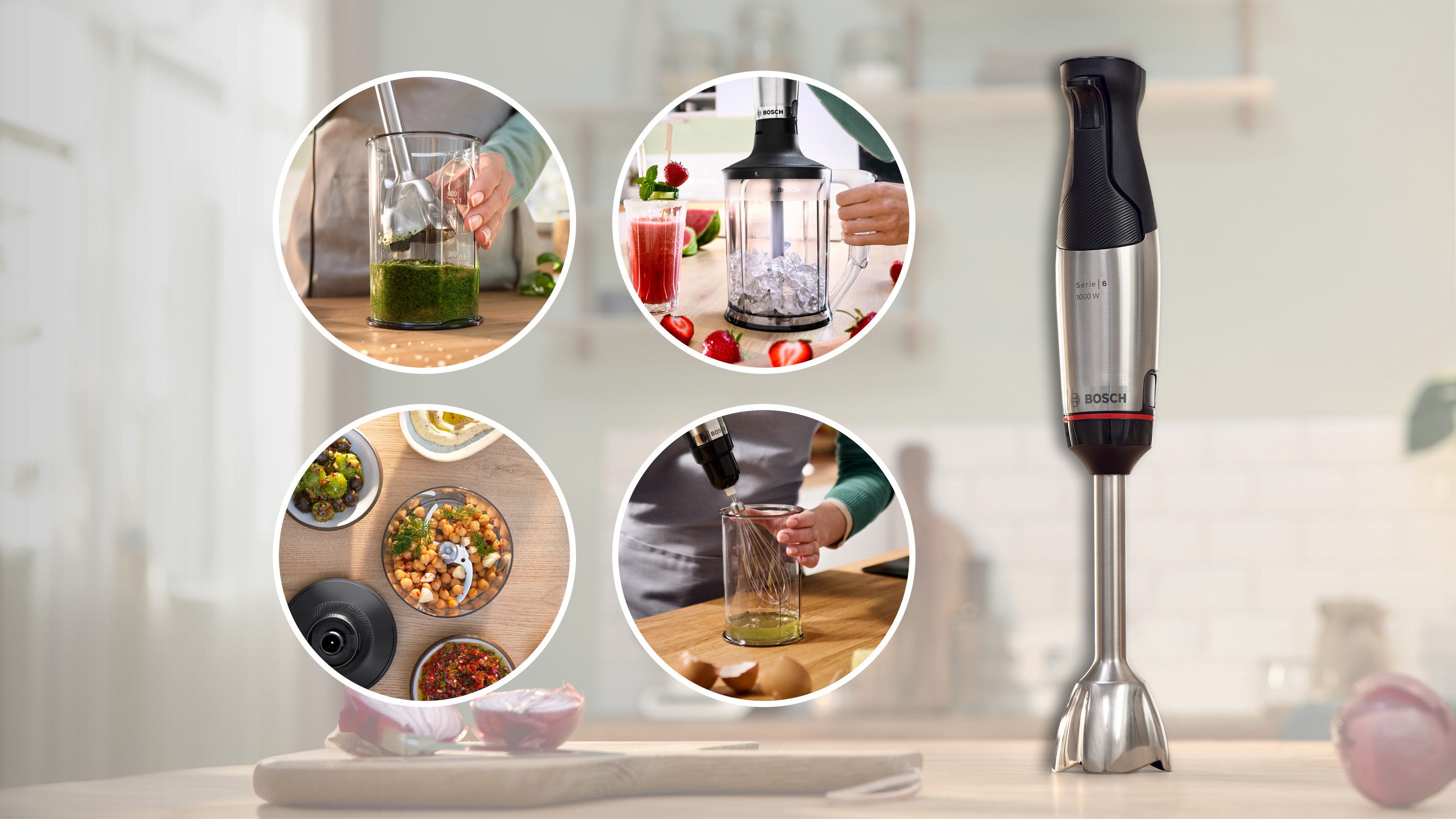 BOSCH Stabmixer ErgoMaster Serie 6 MSM6M652, Zerkleinerer, Mixer, Schneebesen, Edelst., 1000 W, Mixbecher, Metallkuplung, Luftkühlung, 10 Jahre Motorgarantie