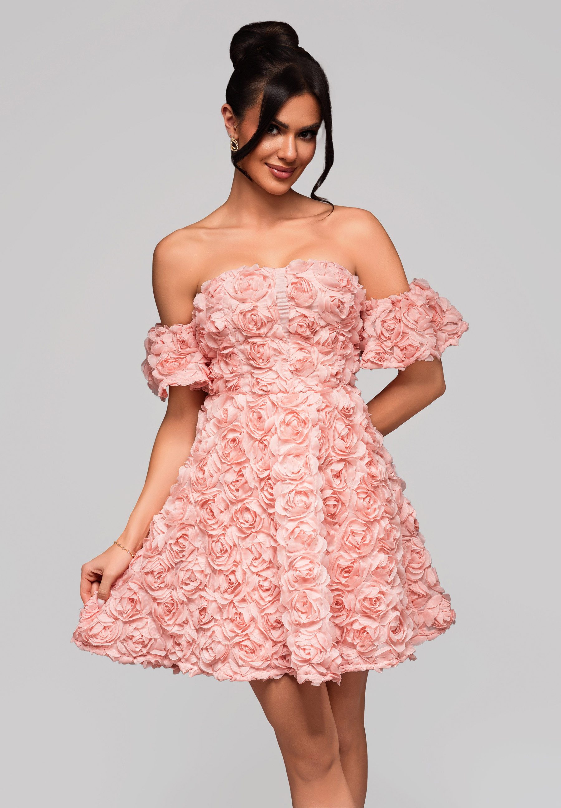 OMBRE Abendkleid Schulterfreies mit 3D-Blumenoptik