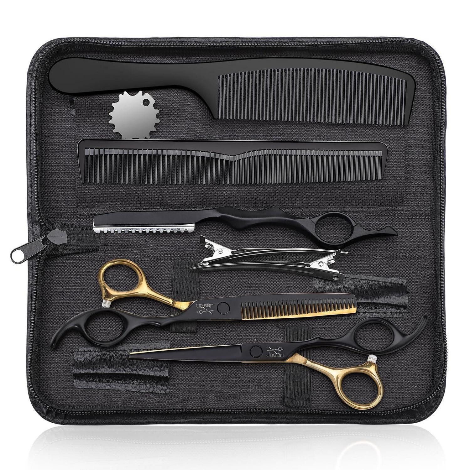 LuxusKollektion Scheren-Set Haarschere Effilierschere Set 6.5" Schwarz Gold