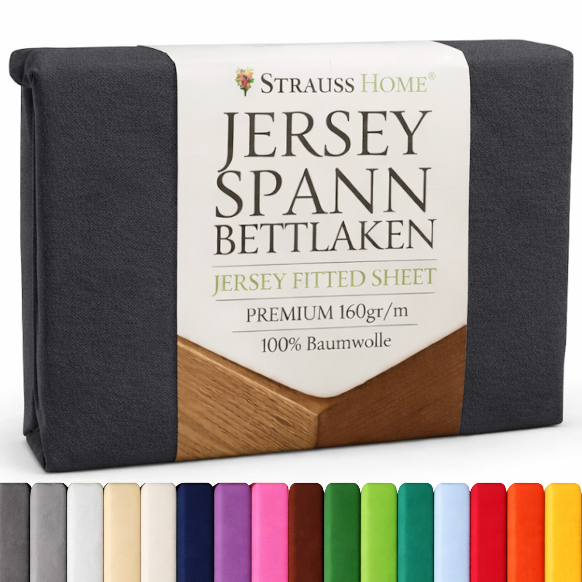 Strauss Home Spannbettlaken Premium 160 g/m² Gekämmte Baumwolle Jersey in Hotelqualität, Gummizug: Rundumgummi, OEKO-TEX®-zertifiziert - Hotelqualität – Formstabil & Langlebig
