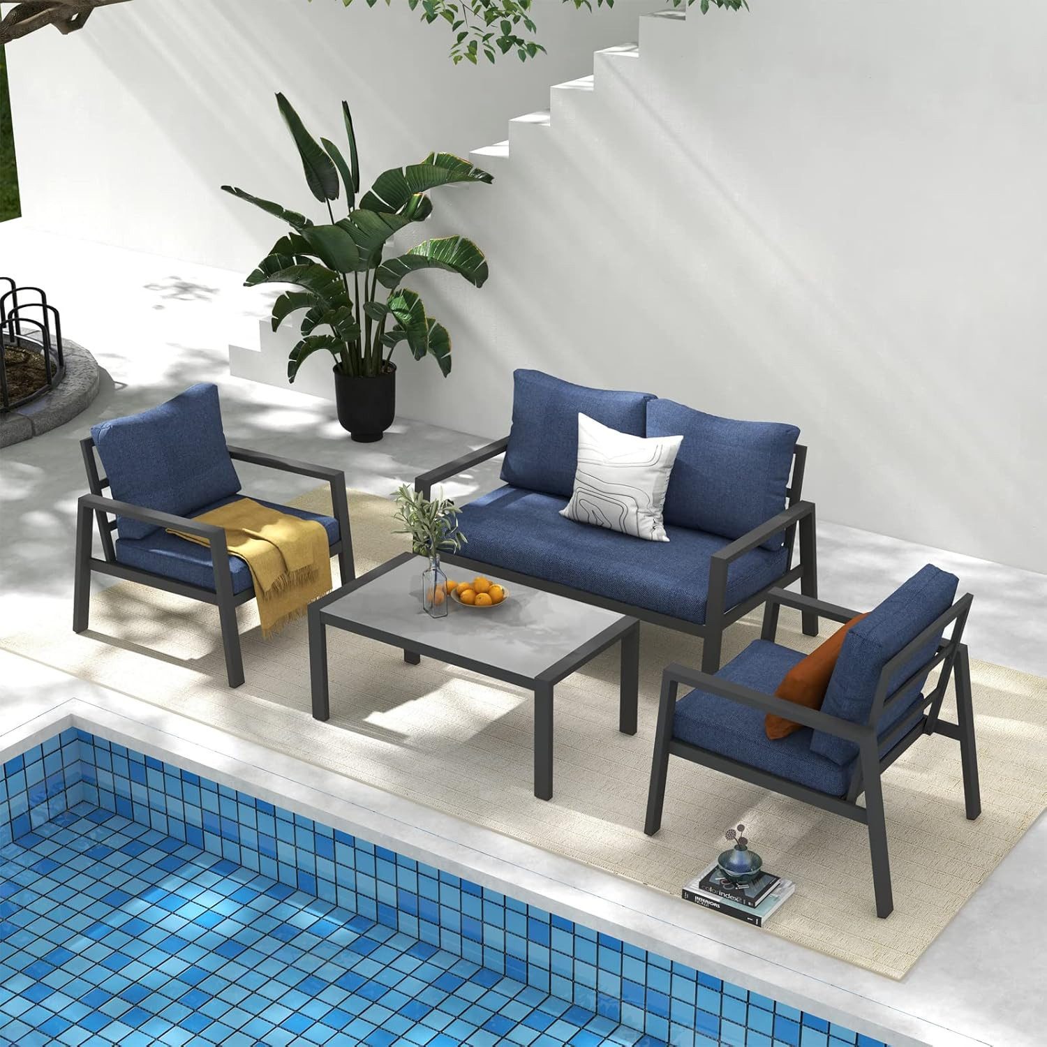 JOIVI Gartenlounge-Set Gartensitzgruppe, 4-tlg Terrassemöbel Set, günstig online kaufen