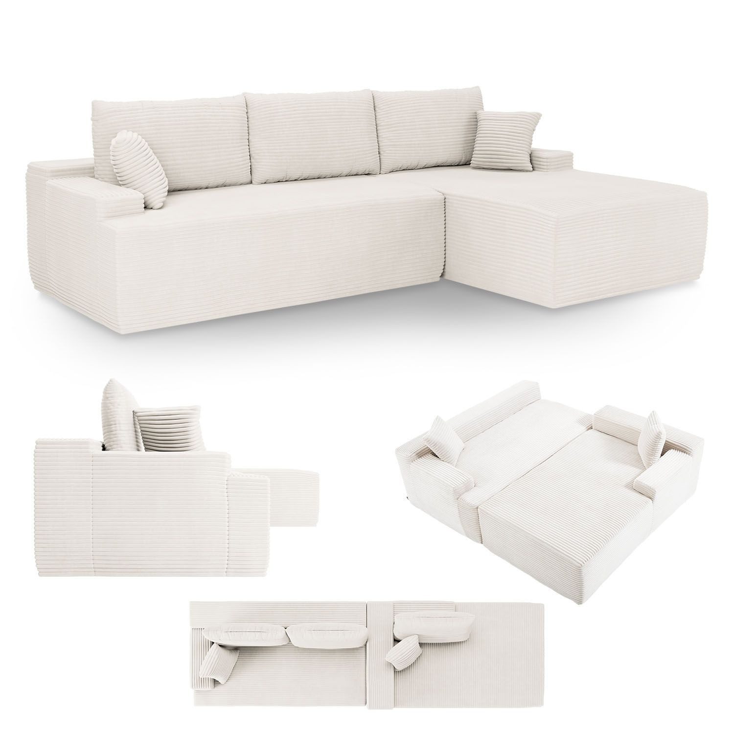 Juskys Ecksofa Coredo, Ecksofa, mit Rücken- & Dekokissen, Cordbezug, Modula günstig online kaufen