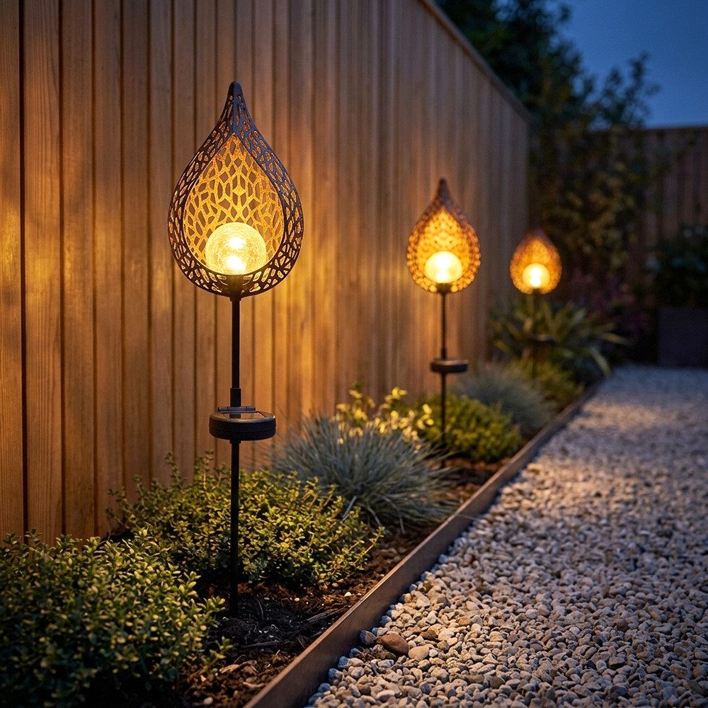 GLOBO LIGHTING LED Solarleuchte, LED-Leuchtmittel fest verbaut, Warmweiß, LED Solar Außen Stecklampe Flammeneffekt Solarleuchte