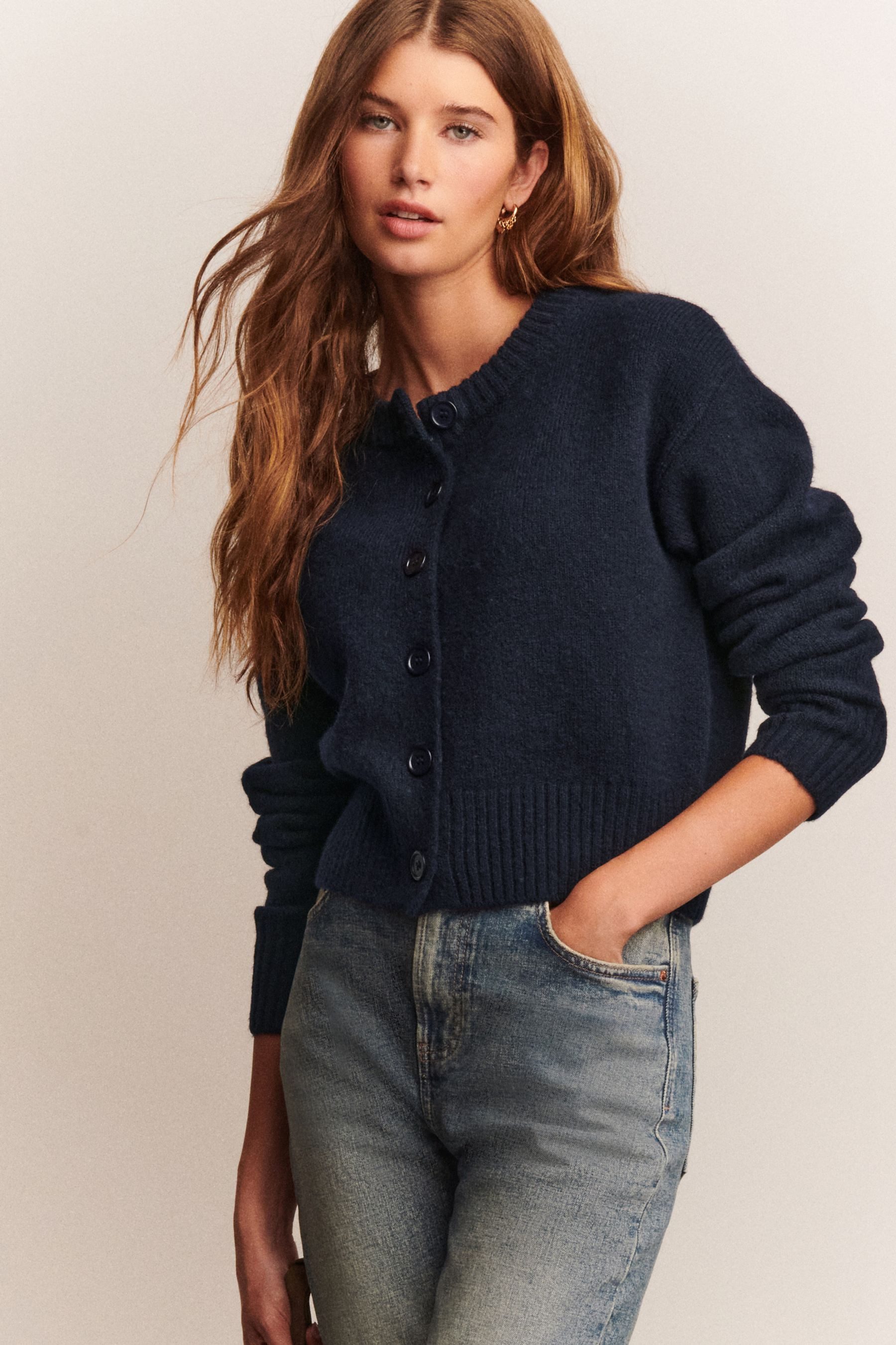 Next Strickjacke Strickjacke mit Rundhalsausschnitt (1-tlg)