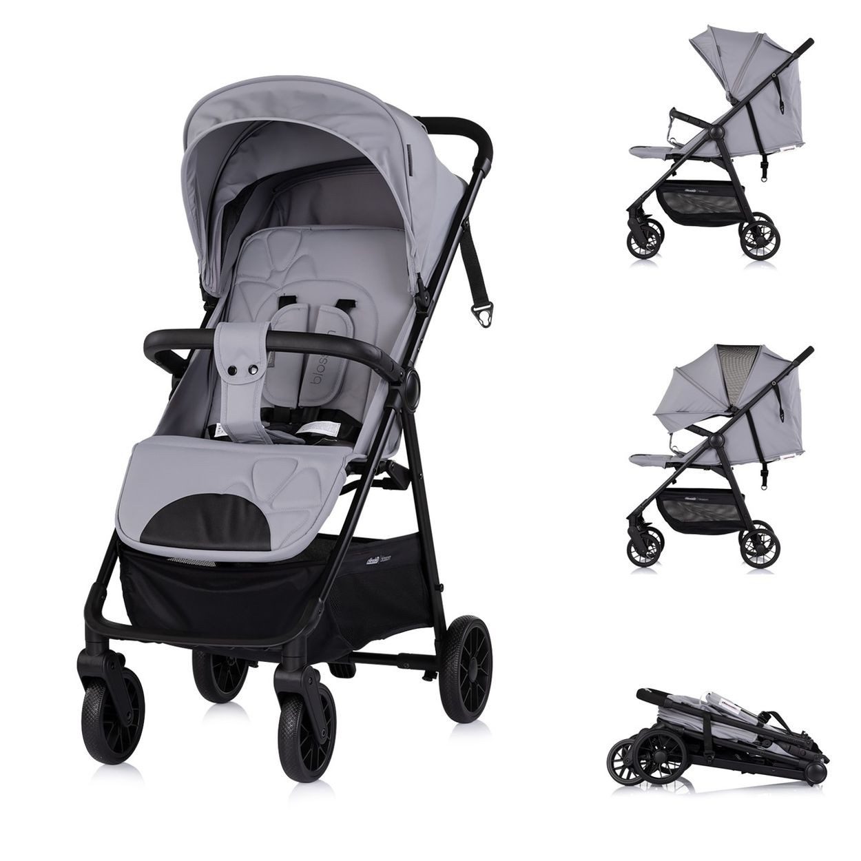 Chipolino Kinder-Buggy Kinderwagen Blossom, Stoßdämpfer verstellbare Rückenlehne Korb bis 22kg
